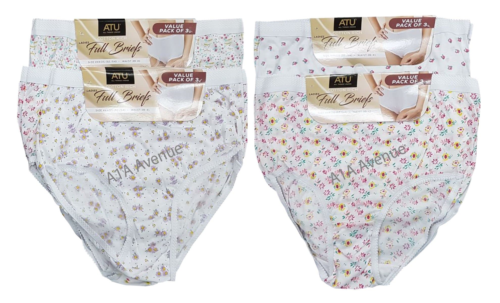 A1A AVENUE 12 Pack Ladies Printed Briefs Maxi, 100% Cotton Full Comfort Fit Underwear, Sizes 12-30 (XXXOS (UK 28-30))