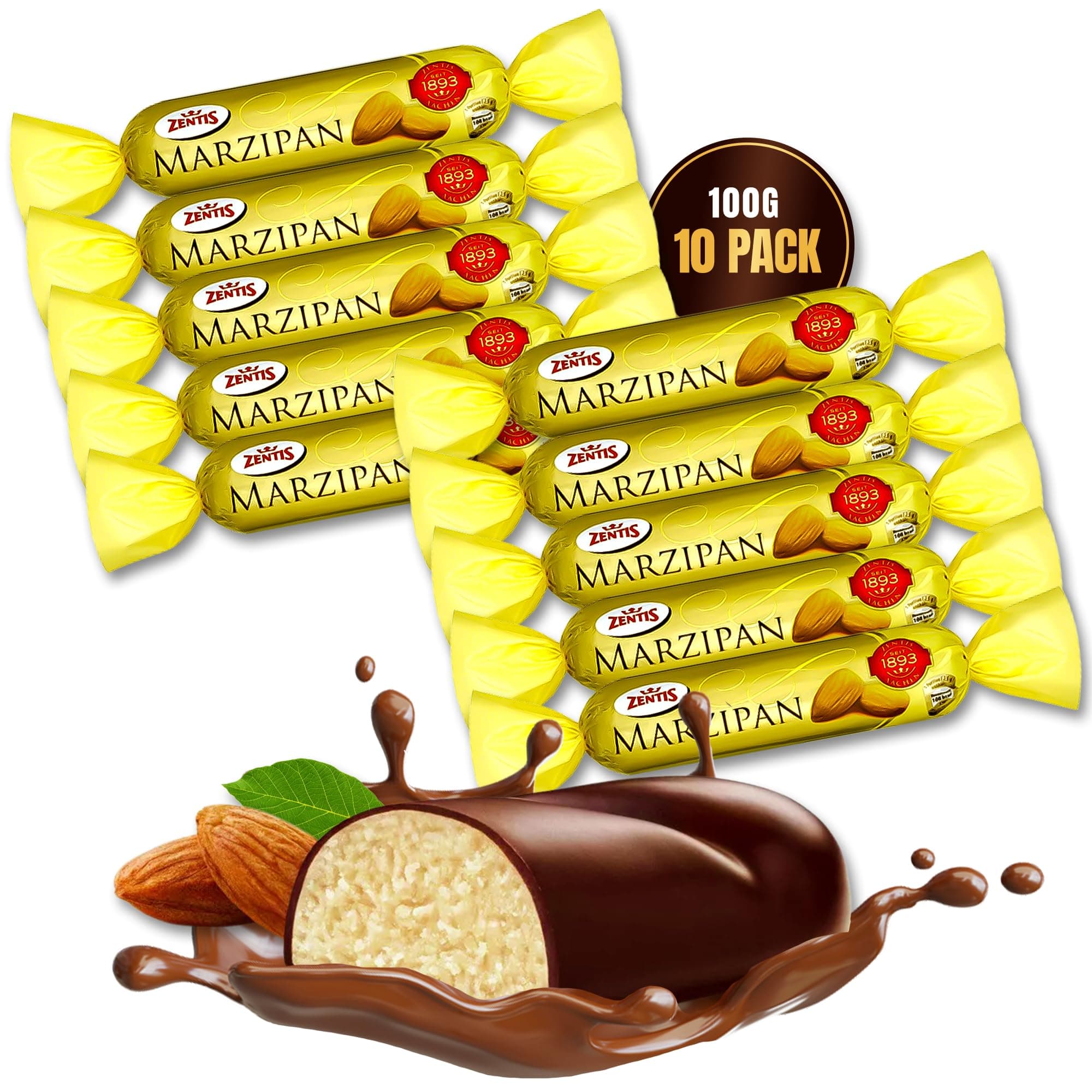 Zentis Dark Chocolate Coated Marzipan Bar 100g x10