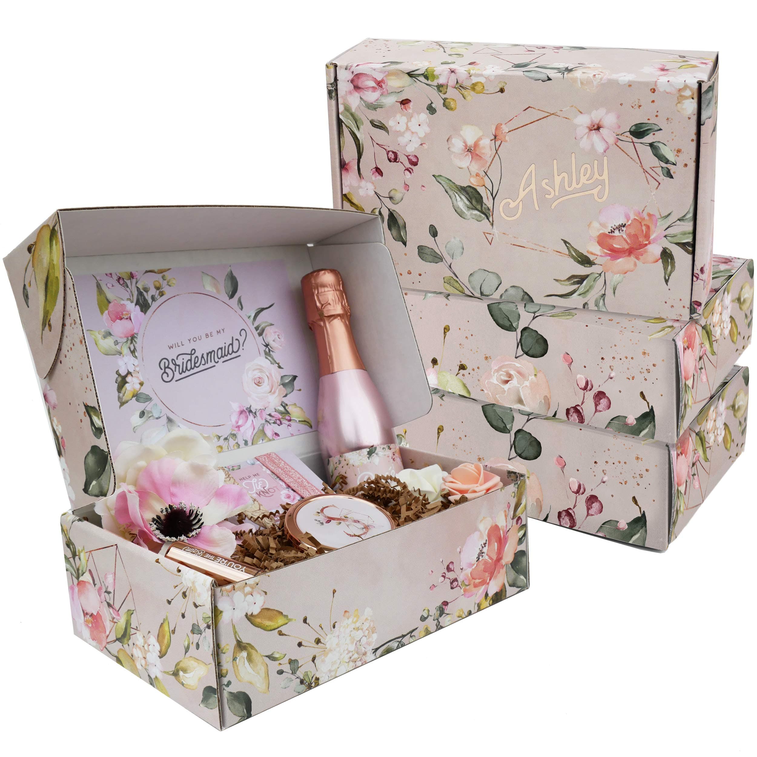 Sincerely, Me Empty Personalized 'Will You Be My Bridesmaid' Proposal Box with Bridesmaid Proposal Card, Matron, or Maid of Honor Proposal Card (Empty Box with Name - Ivory and Blush)