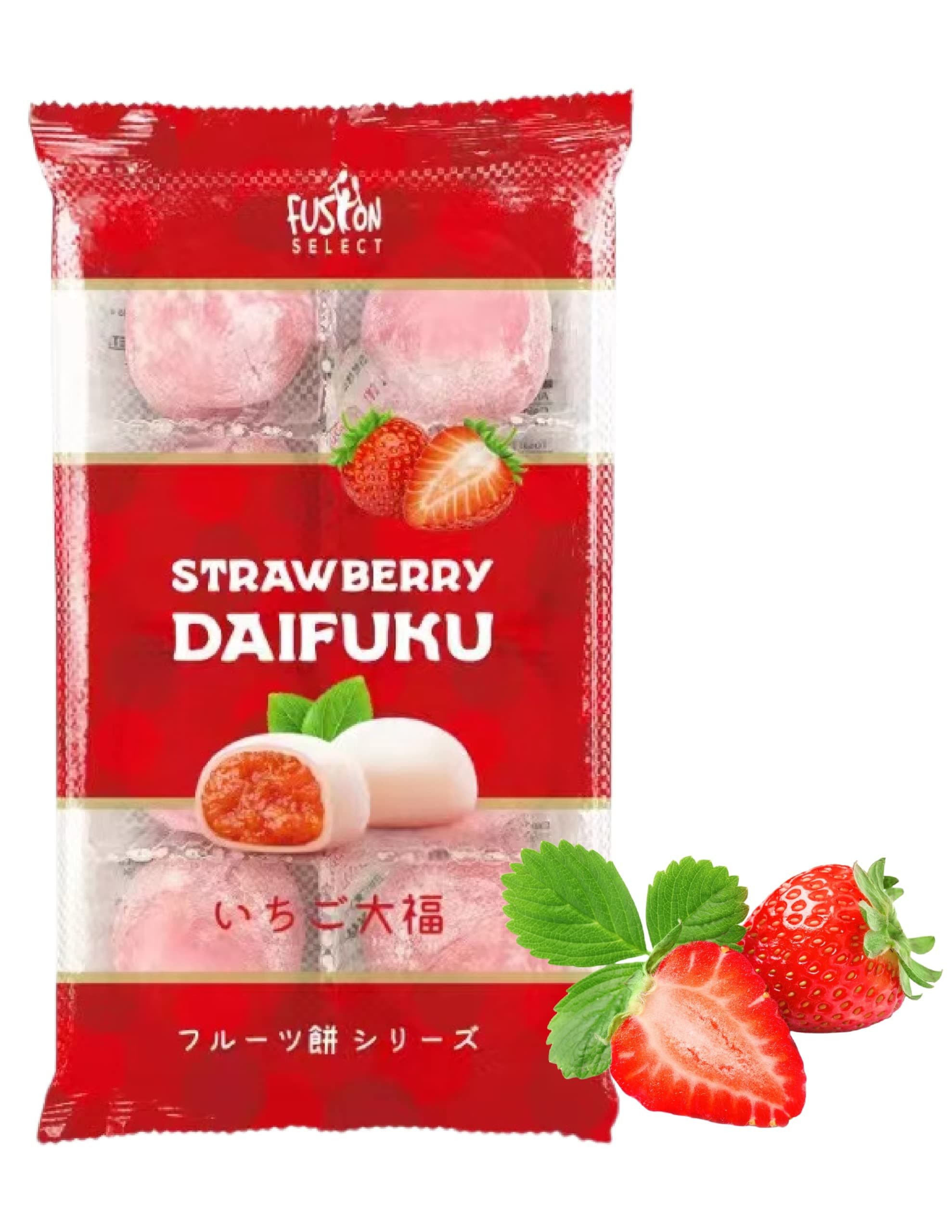 Fusion Select Japanese Mochi Fruit Daifuku Japanese Desert Sweet Rice Cake Fruit Mochi Daifuku 240g/ 8.46oz (Strawberry Flavor, 8.46 Ounce)