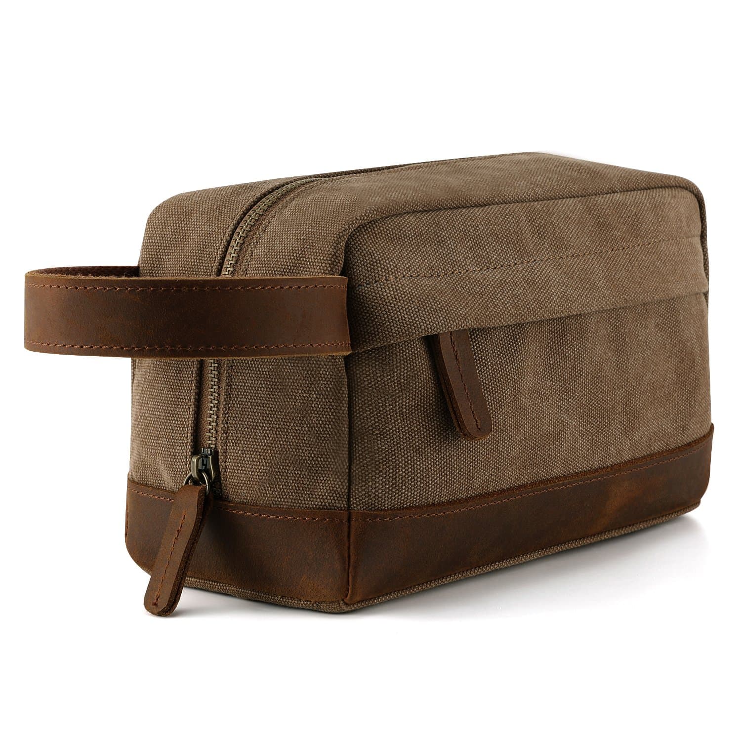 Plambag Travel Toiletry Organizer Bag for Men, Canvas Leather Shaving Dopp Kit(Coffee)