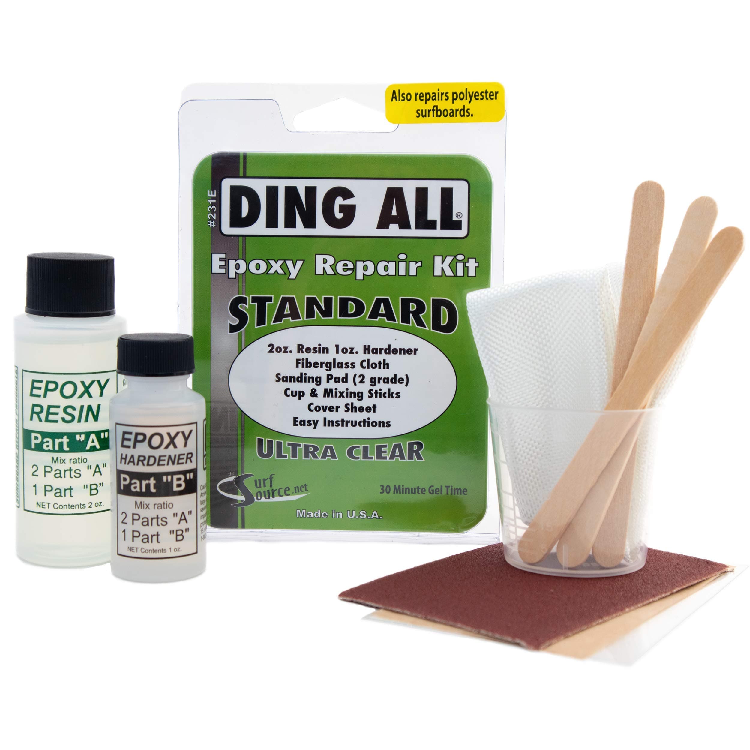Ding All 3 Oz (84ml) Standard Epoxy Repair Kit for Epoxy and Polyester Surfboards Repairs