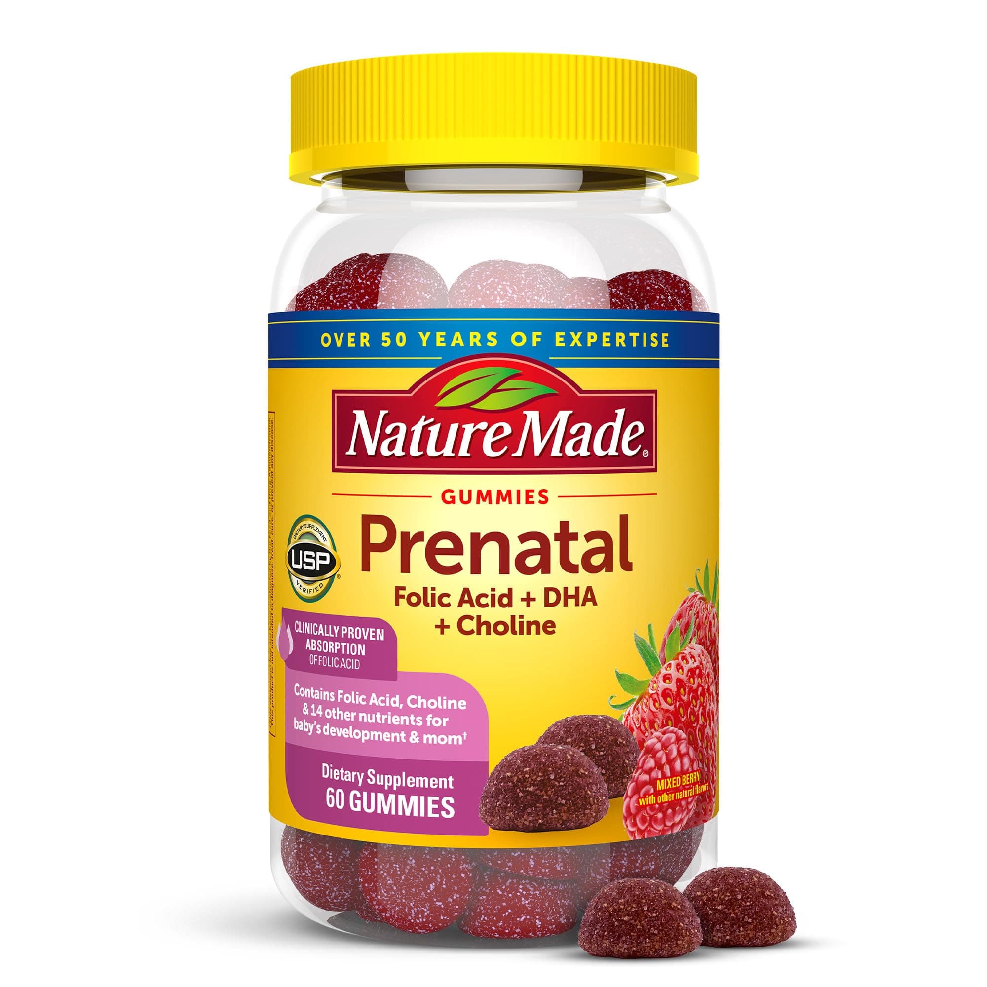 Prenatal Gummies with DHA and Folic Acid, Dietary Supplement for Daily Nutritional Support, 60 Gummies, 30 Day Supply