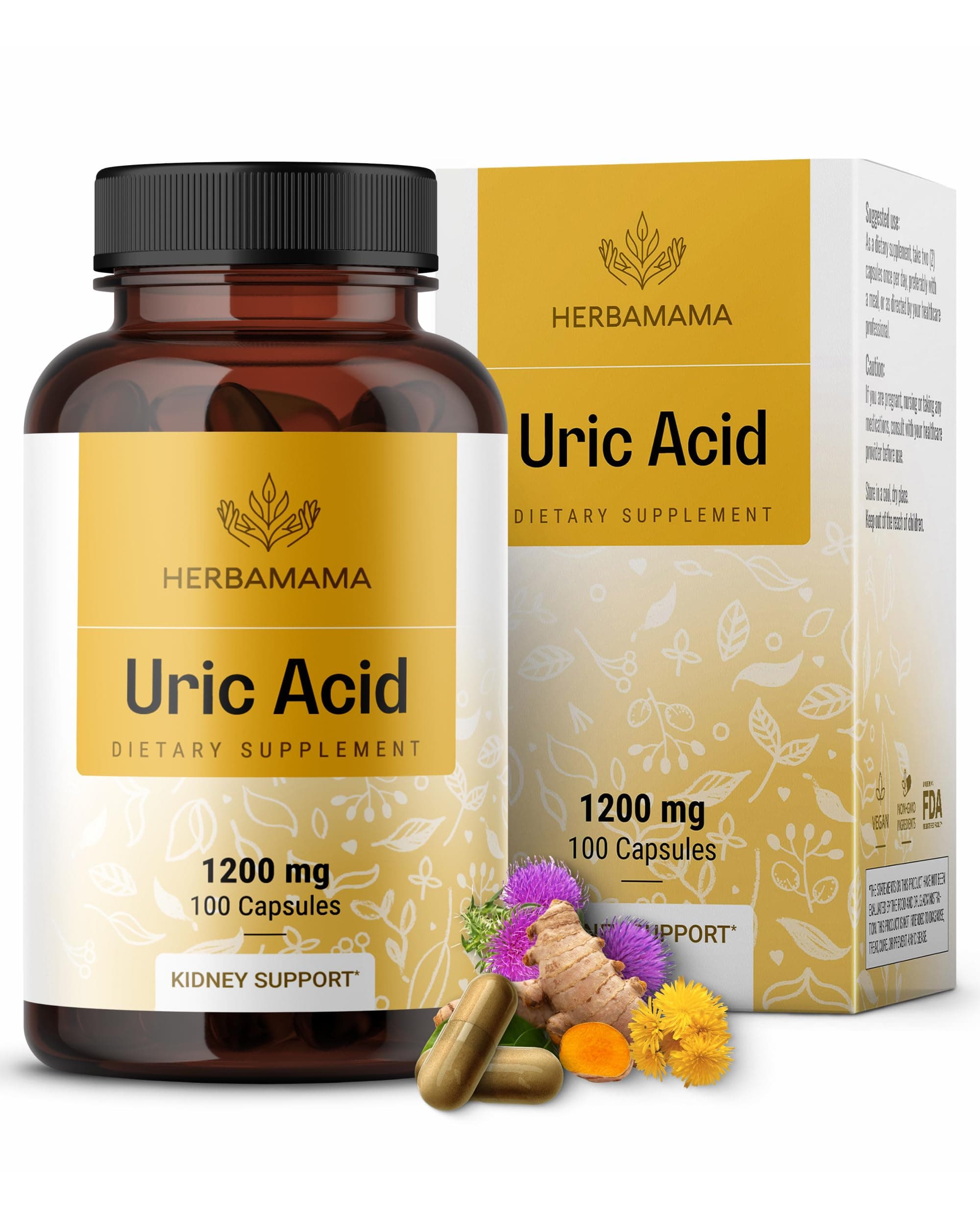 HERBAMAMA Uric Acid Cleanse Capsules - 1200mg Uric Acid Support Formula with Tart Cherry, Milk Thistle & Celery Root - Vegan, Non-GMO Supplement