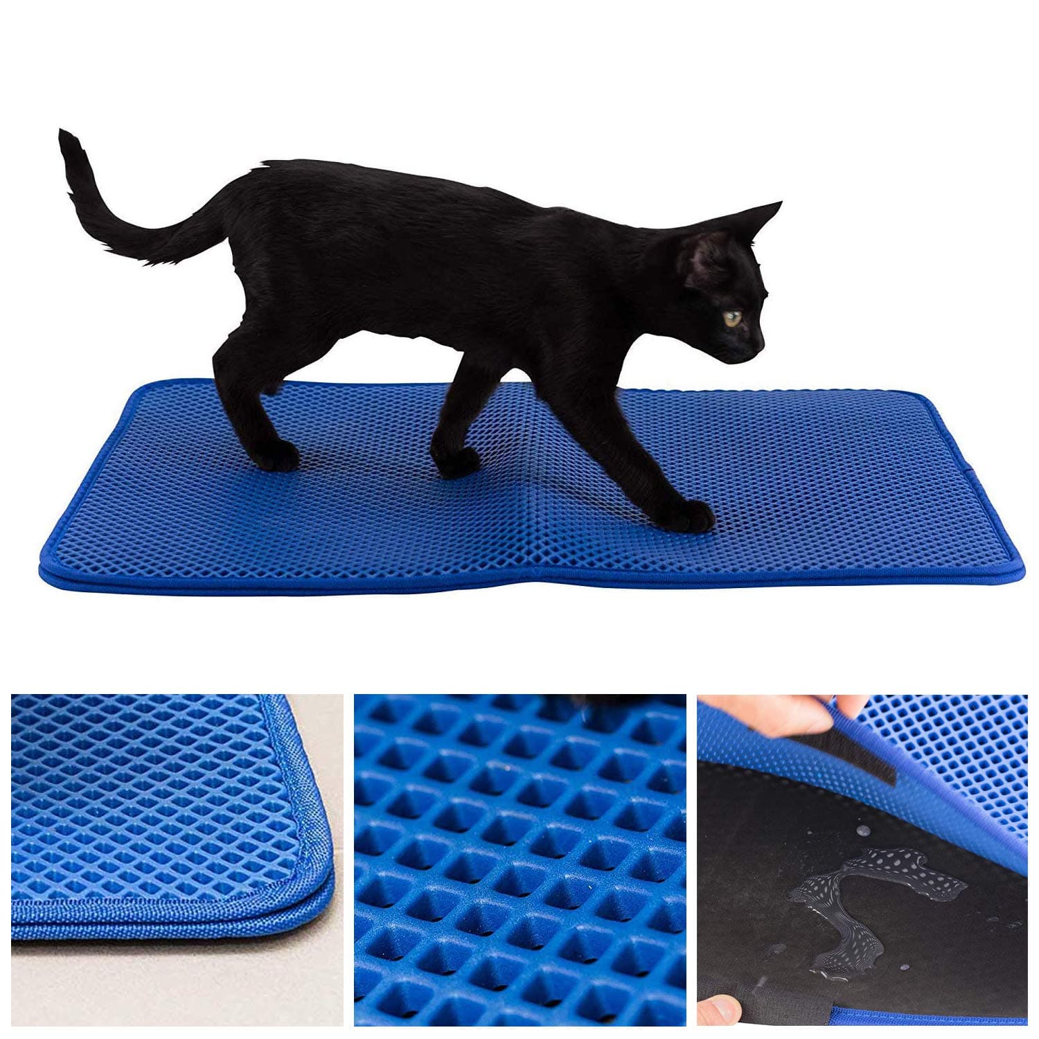 Easyology Cat Litter Mat for Large Litter Box - Patented Woven Fibers Trap 37% More - Waterproof Rubber Bottomed Litter Box Mat - Litter Trapper/Catcher Pad for Sensitive Paws
