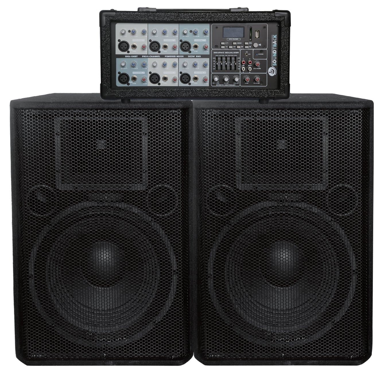 SHA-106BT-COMBO 2 X 12" PA System in a Box with 6CH Bluetooth Amplified Mixer & Stand