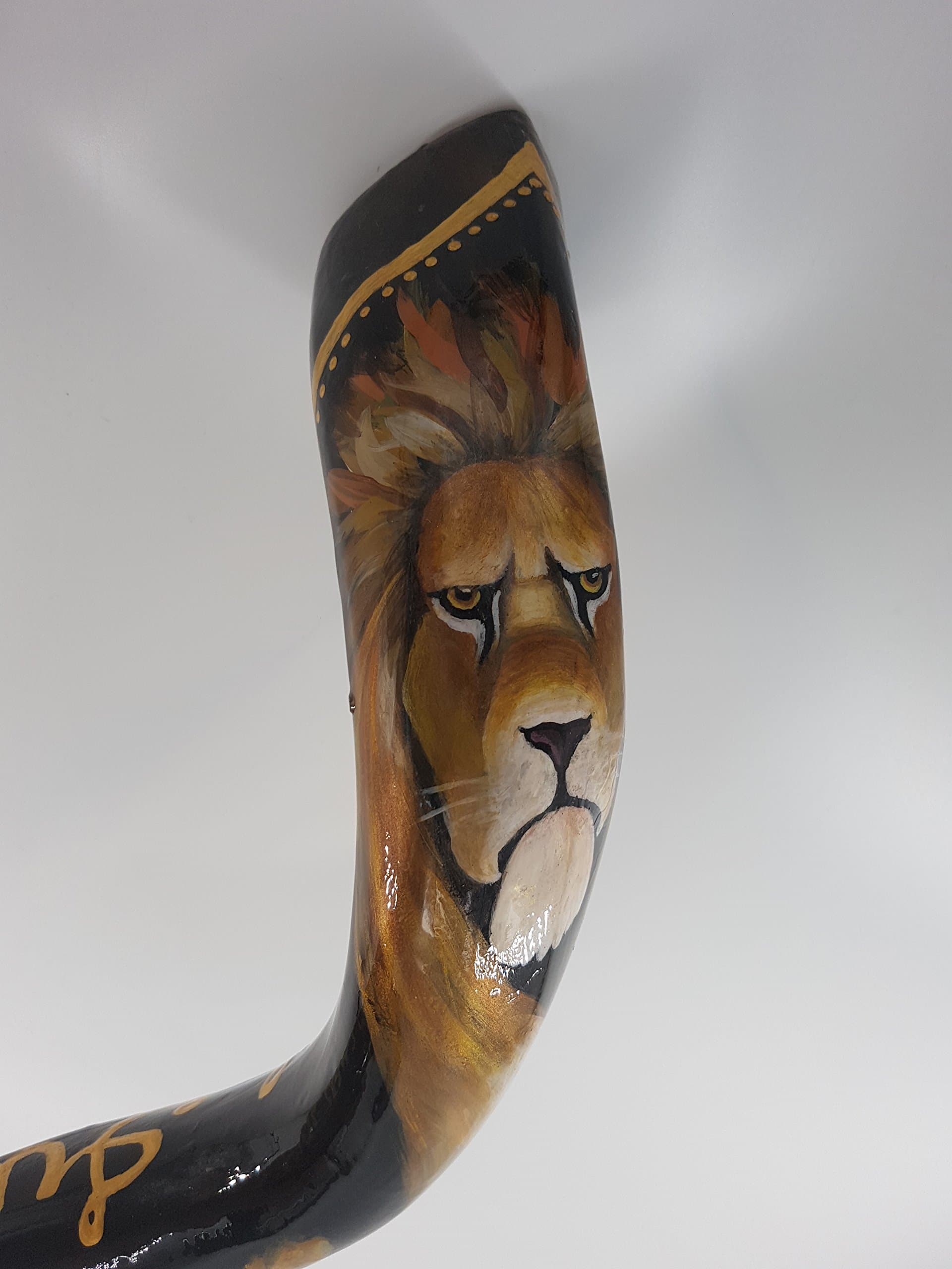 Extra Large Painted Kudu Shofar - 40"-42" Jerusalem & Lion of Judah Design + Shofar Bag