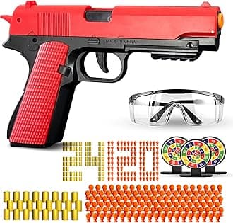 Shell Ejecting Toy Gun Semi Automatic Toy Pistol with 120 Bullets, Soft Bullet Toy Gun for Boys, Outdoor Shooting Game Educational Model Toy Model, Gift for Kids Age 8+ (Red)