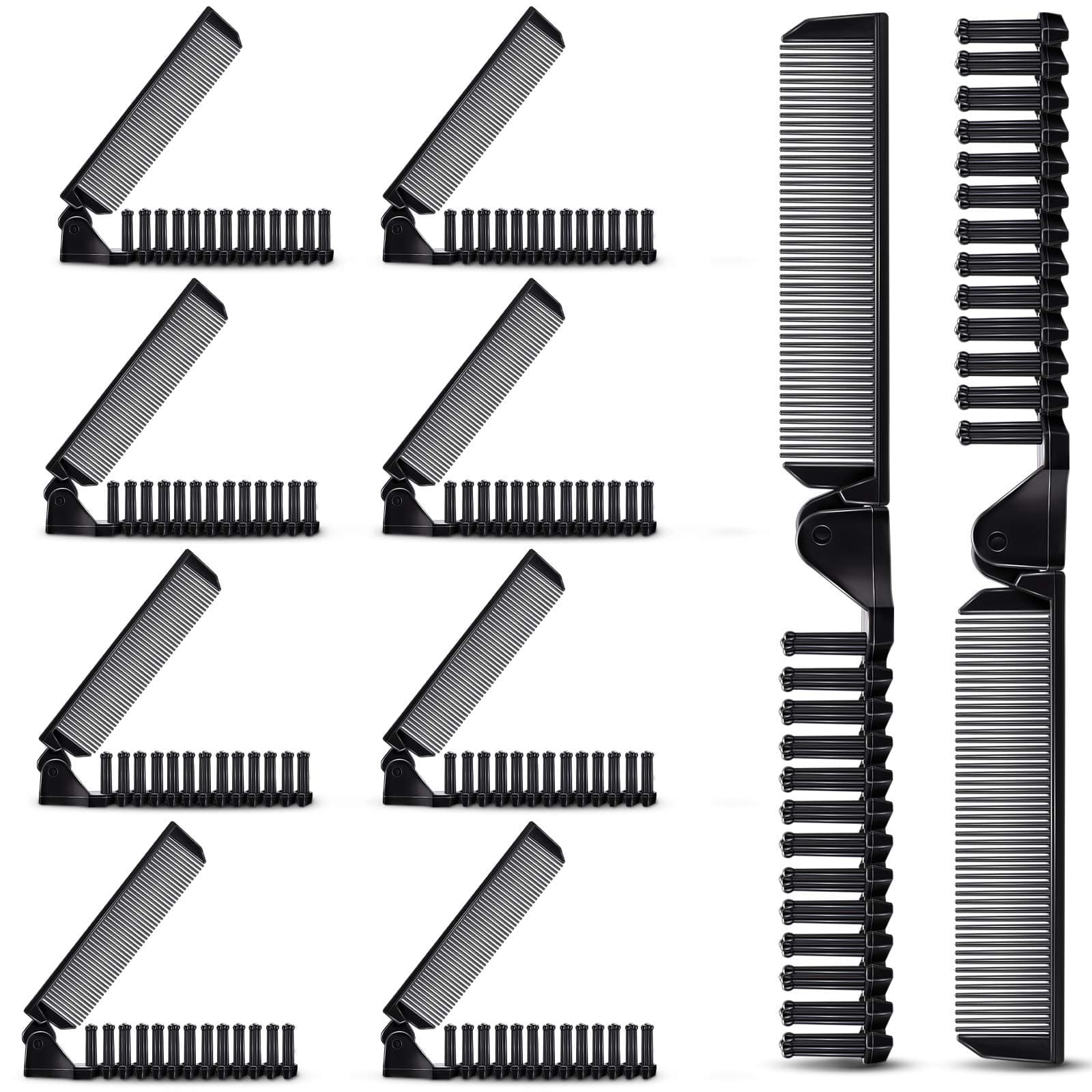 Geiserailie 10 Pcs Portable Travel Folding Comb Brush Combo Compact Foldable Hair Brush Pocket Size Comb Double Headed for Women Men Homeless Hotel Shelter Nursing Home Charity Church (Black)