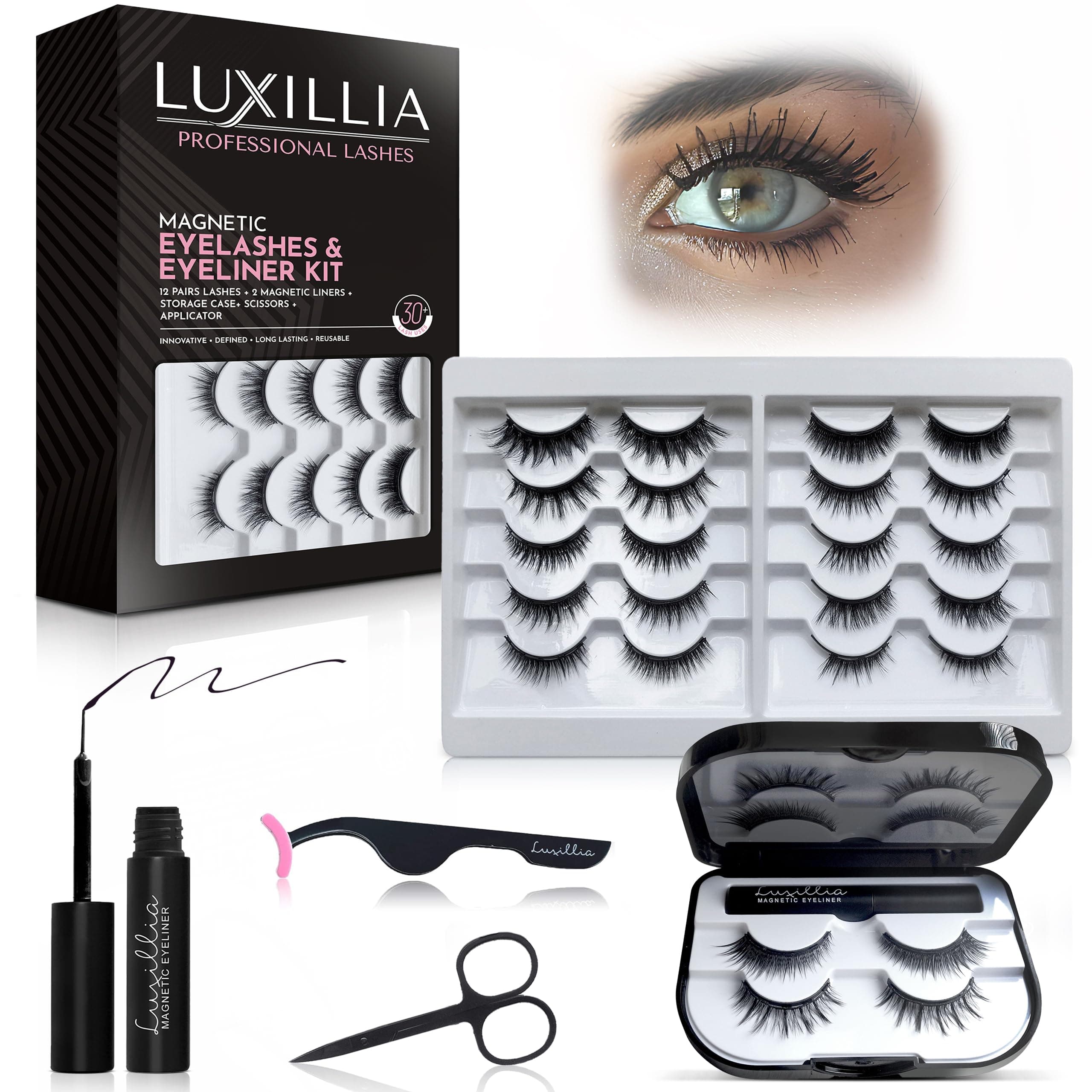 - 16-Piece Magnetic Eyelashes with Applicator & Magnetic Eyeliner Kit – Reusable Natural Magnetic Lashes – Easy Apply Lash Kit for Beginners – Waterproof, Short & Dramatic Looks