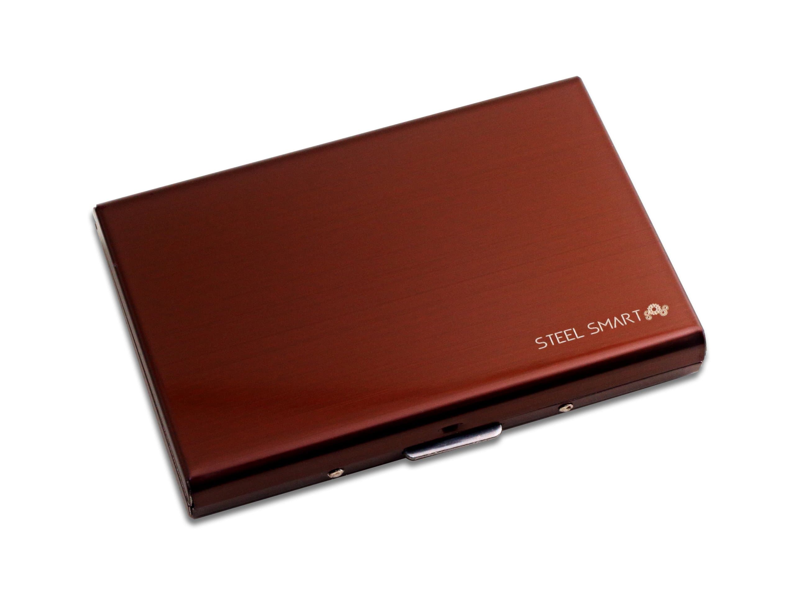Steel Smart Credit Card Case in Brown with RFID Technology Protecting Against Electronic Pickpockets & Identity Theft, Metal Wallet Brushed Stainless Steel Business Card Holder for Men & Women