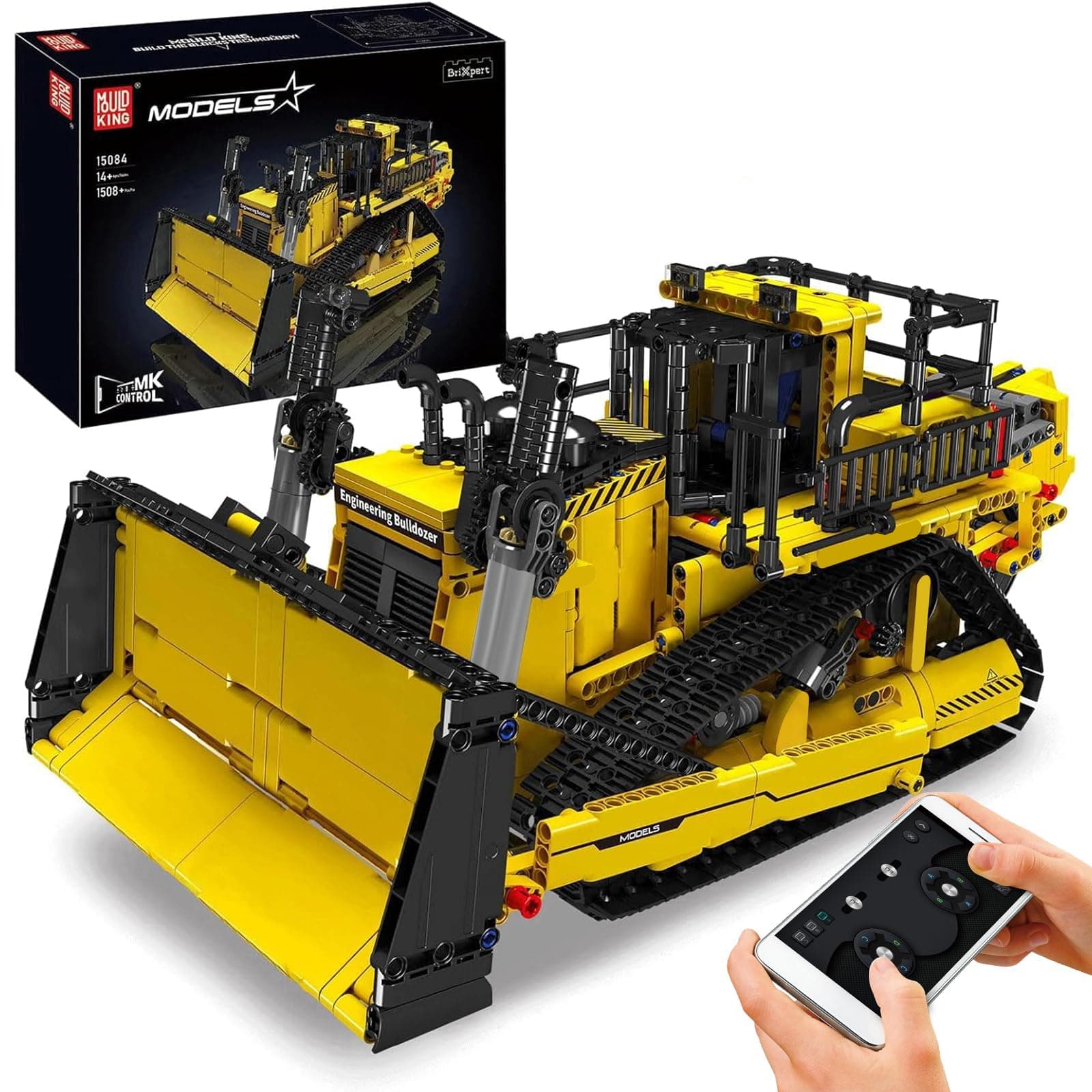 15084 Technik Remote Controlled Bulldozer for Adults, 1508 Pieces Construction Toy, 2.4 GHz RC Truck Construction Kits, Toy for 8+ Years Old Boys