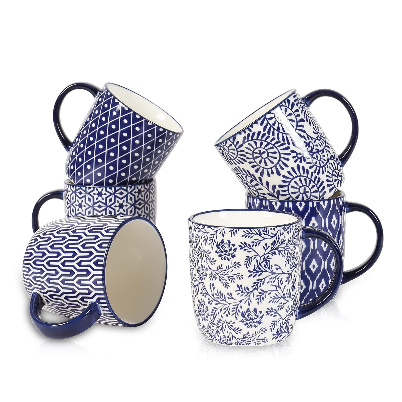 Selamica 10 oz Coffee Mugs Set of 6 with Handle, Coffee Cups Ceramic for Cappuccino Latte Cocoa Milk Tea, Dishwasher Microwave Safe, Vintage Blue