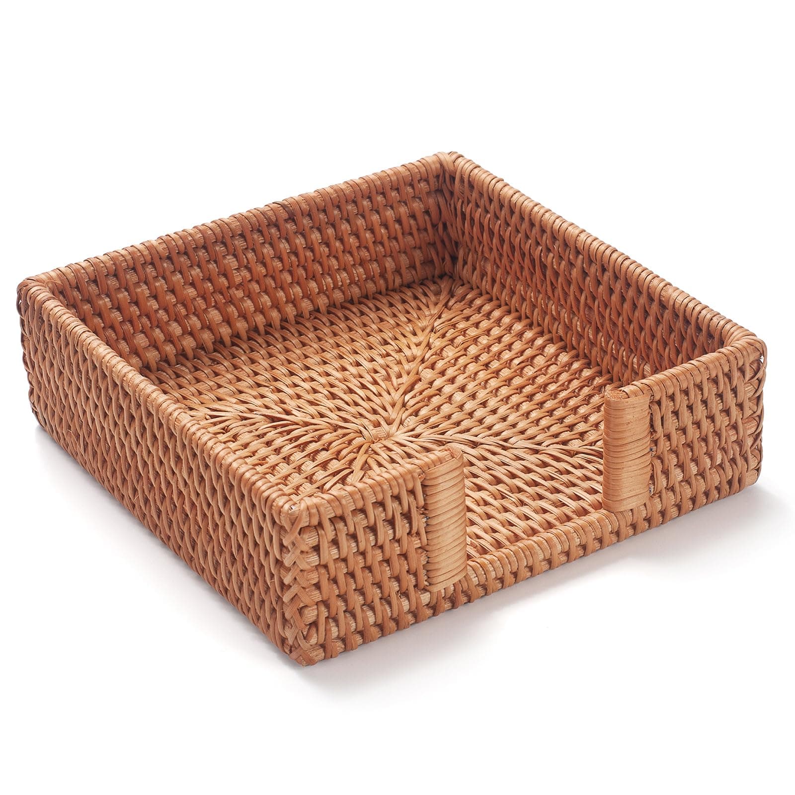 YANGQIHOME Rattan Napkin Holder Square, Napkin Holders for Paper Napkins, 7.5" x 7.5" x 2.5", Wicker Napkin Tray, Woven Guest Towel Holder for Restaurant/Kitchen/Bathroom Napkin Holder for Table