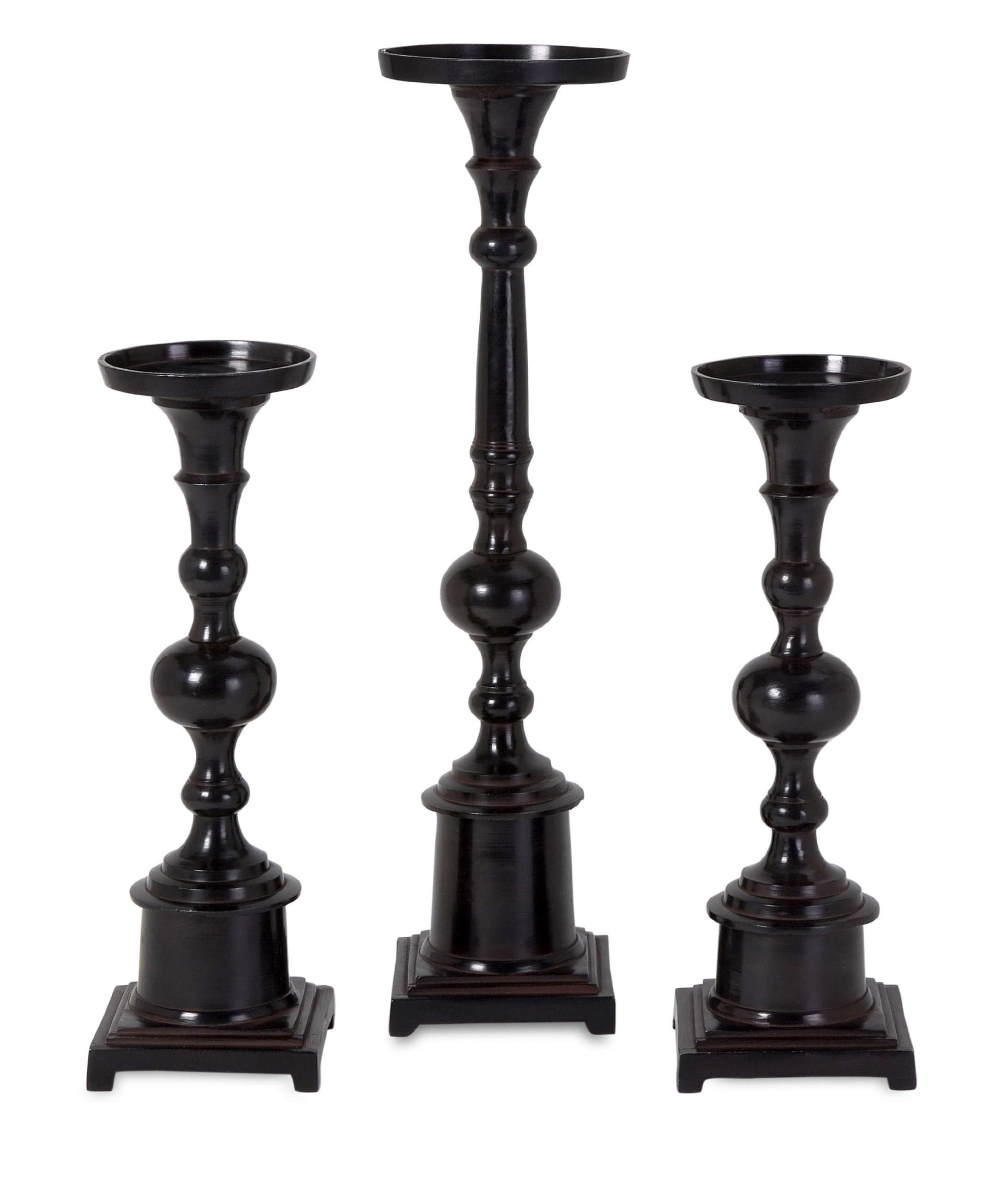 14-20"h Aluminium Timeless Waxed Noir Candlestand Holder - Set of 3