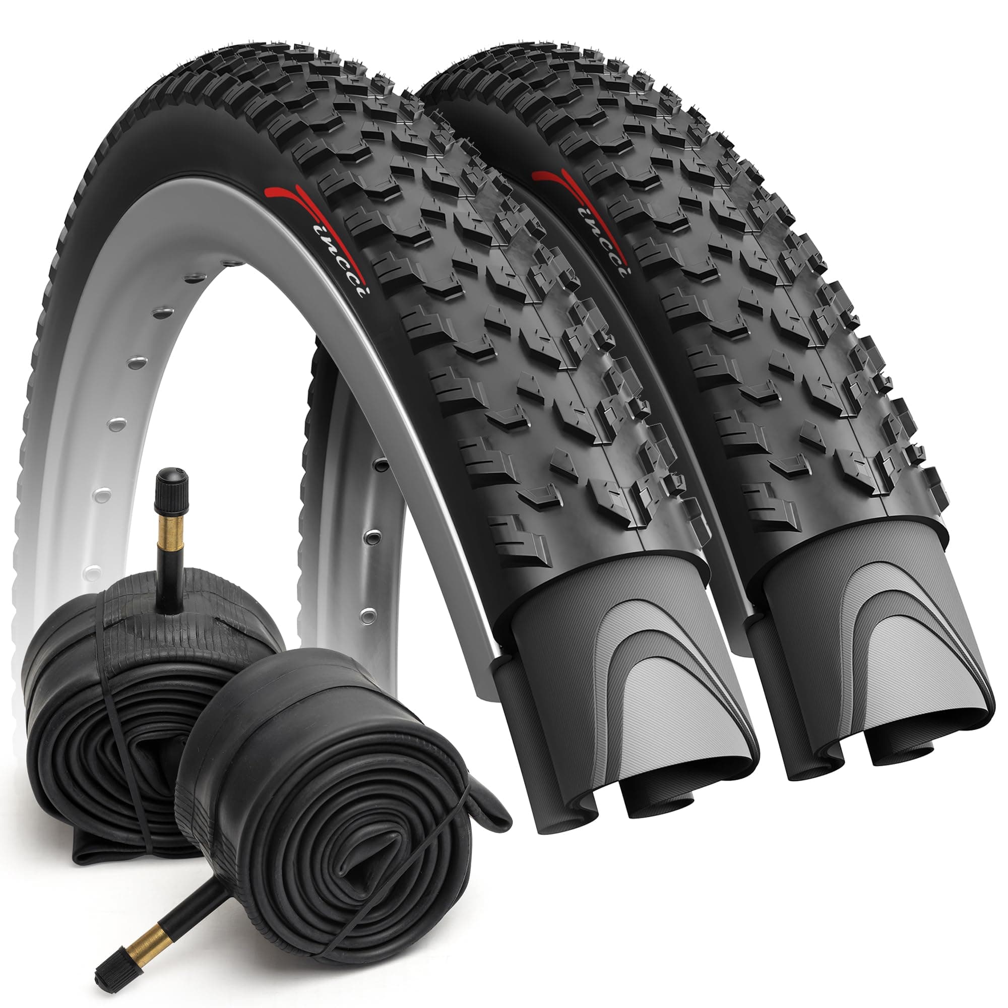 Fincci Pair 27.5 x 2.10 Mountain Bike Tire with 2X 27.5 Inner Tube Schrader-Presta - Foldable 27.5 MTB Tyres, 30 TPI, 54-584 for Electric & Hybrid Bikes, for Ride in Dirt, Sand & Cross-Country