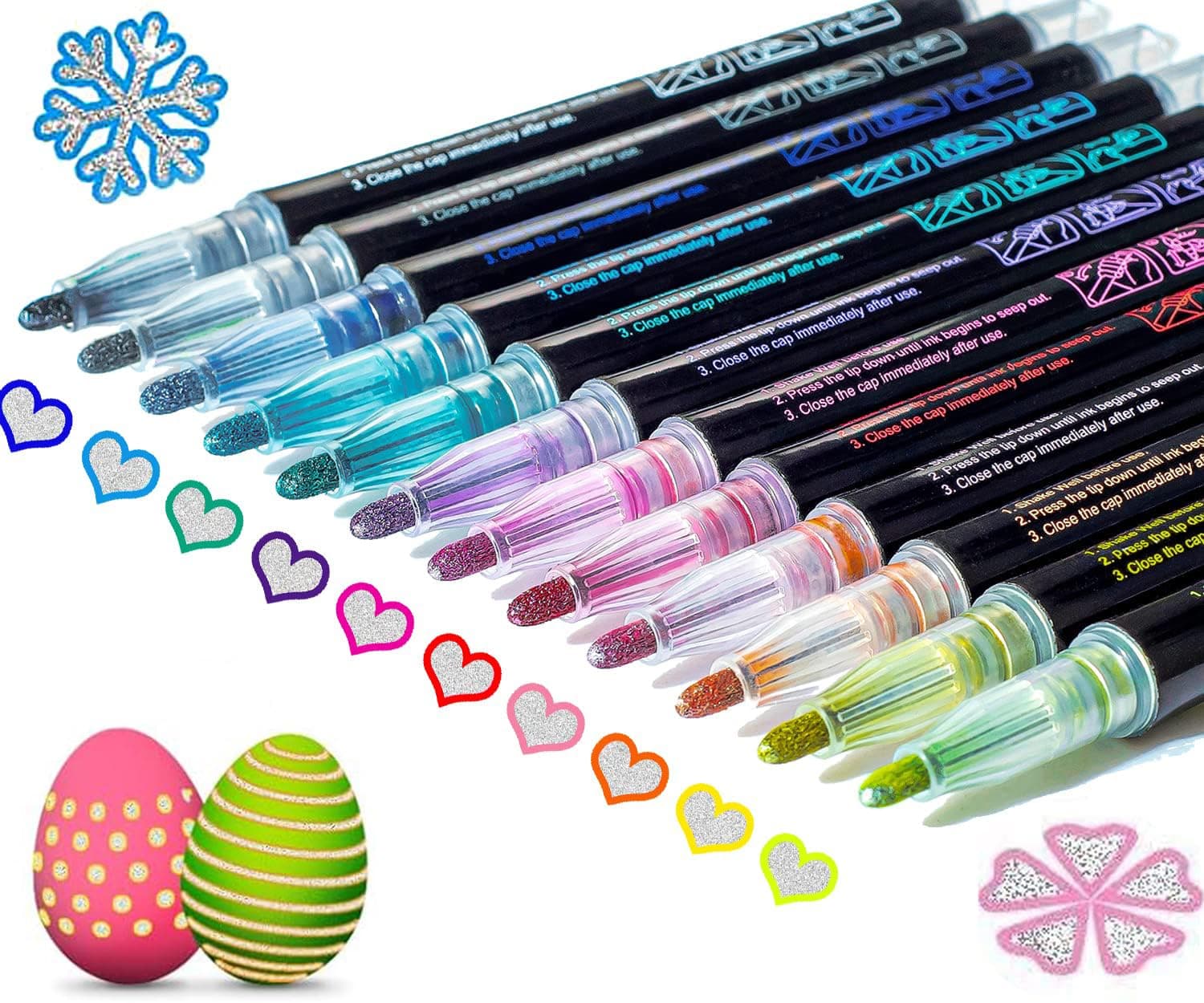 Shimmer Markers Outline Double Line: 12 Colors Metallic Glitter Pens Set Sparkle Kid Age 4 8 10 14 Year Old Gift Present Doodle Drawing Supplies Art Craft Tween Teen Girl Christmas Stocking Stuffers