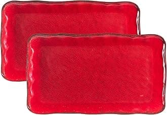 LEHAHA Christmas Melamine Platters for Serving Food, Colored Serving Trays, 17.5 x 10 Rectangular Turkey Serving Tray, Set of 2, Perfect for Outdoor, Christmas Parties, Restaurant, Dishwasher Safe