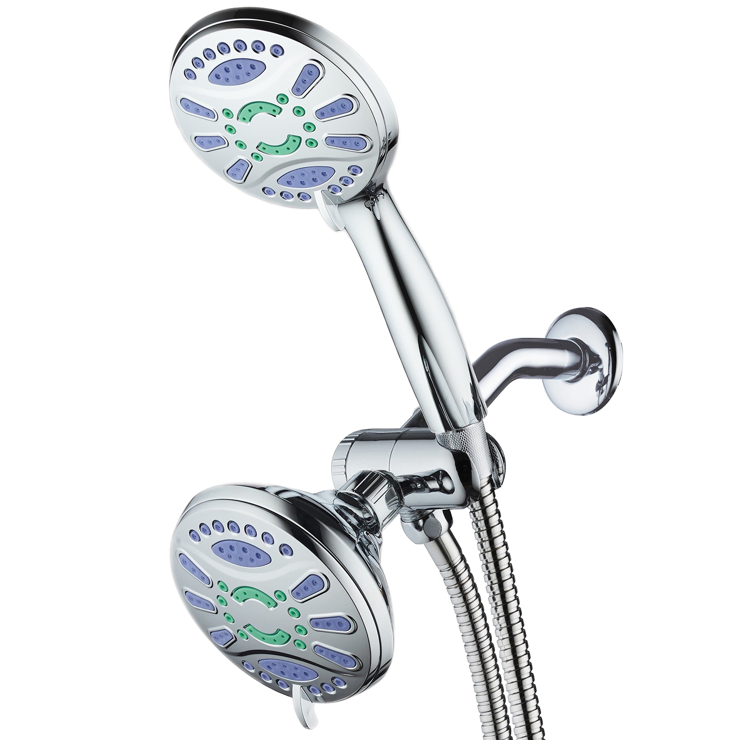 AquaStar Elite 3-in-1 High-Pressure 48-mode Spa Shower Head Combo with Anti-Clog Jets for More Power & Less Cleaning! Extra-Long 5 ft. Stainless Steel Hose. All Chrome Finish