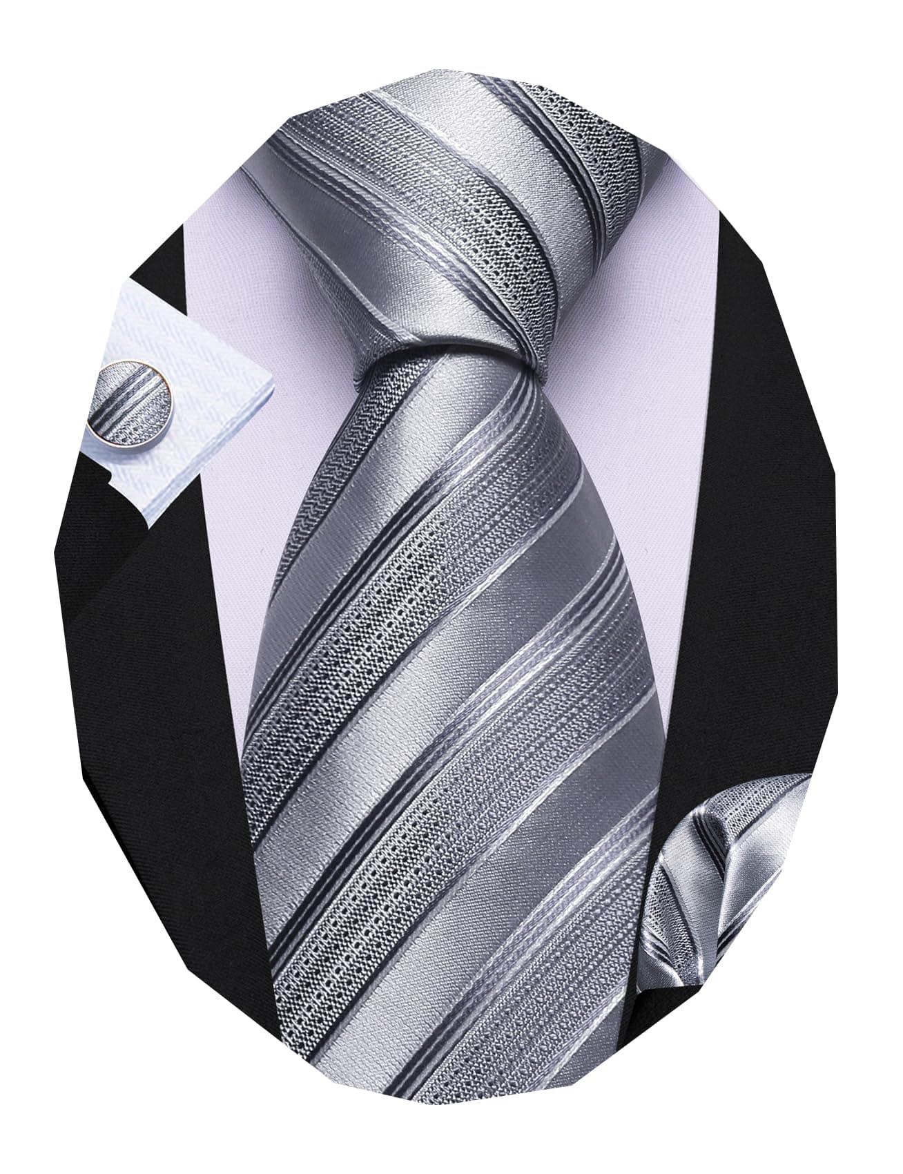 Tie Sets for Men Silk Stripe Necktie Woven Checkered Handkerchief Cufflinks Formal Business Wedding