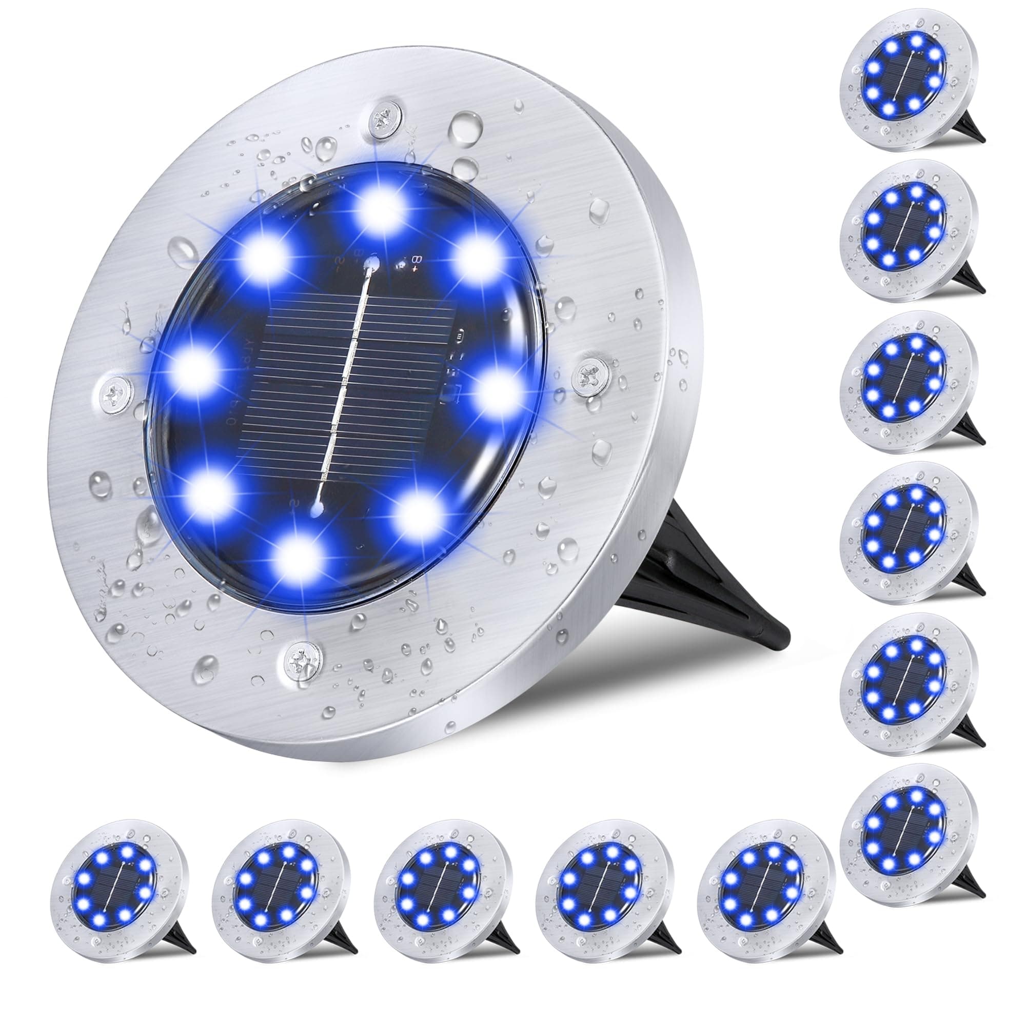 RayolonSolar Ground Lights, Waterproof Solar Garden Lights, Upgraded Outdoor Garden Waterproof Bright in-Ground Lights, Landscape Lights for Pathway,Yard,Deck,Lawn,Patio,Walkway (12 Pack Blue Light)