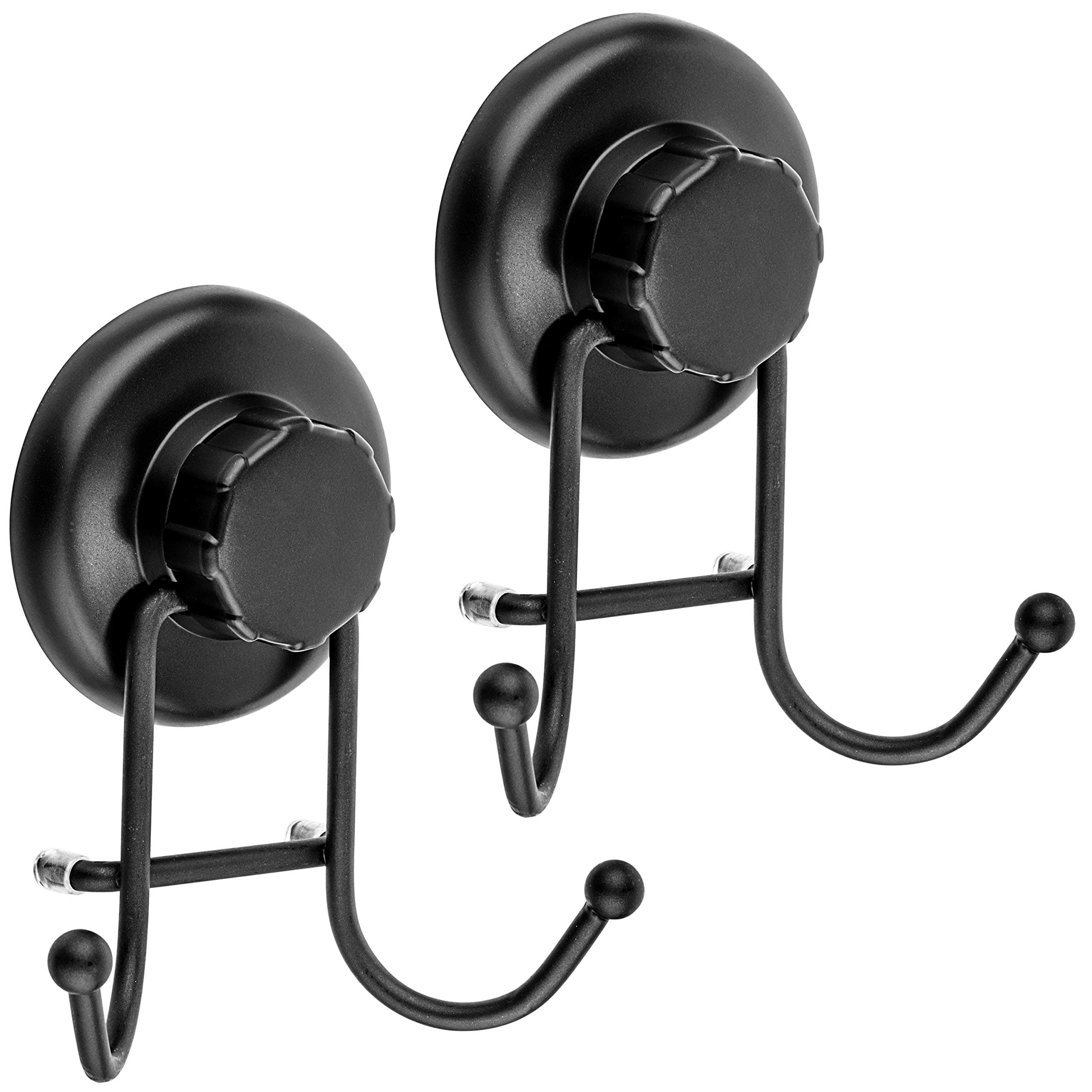 Suction Cup Hooks for Shower - Towel Hooks for Bathroom Wall Mounted Shower - Bathroom Hooks for Hanging - Stainless Steel SS304 Towel Holders, Black (2 Pack)