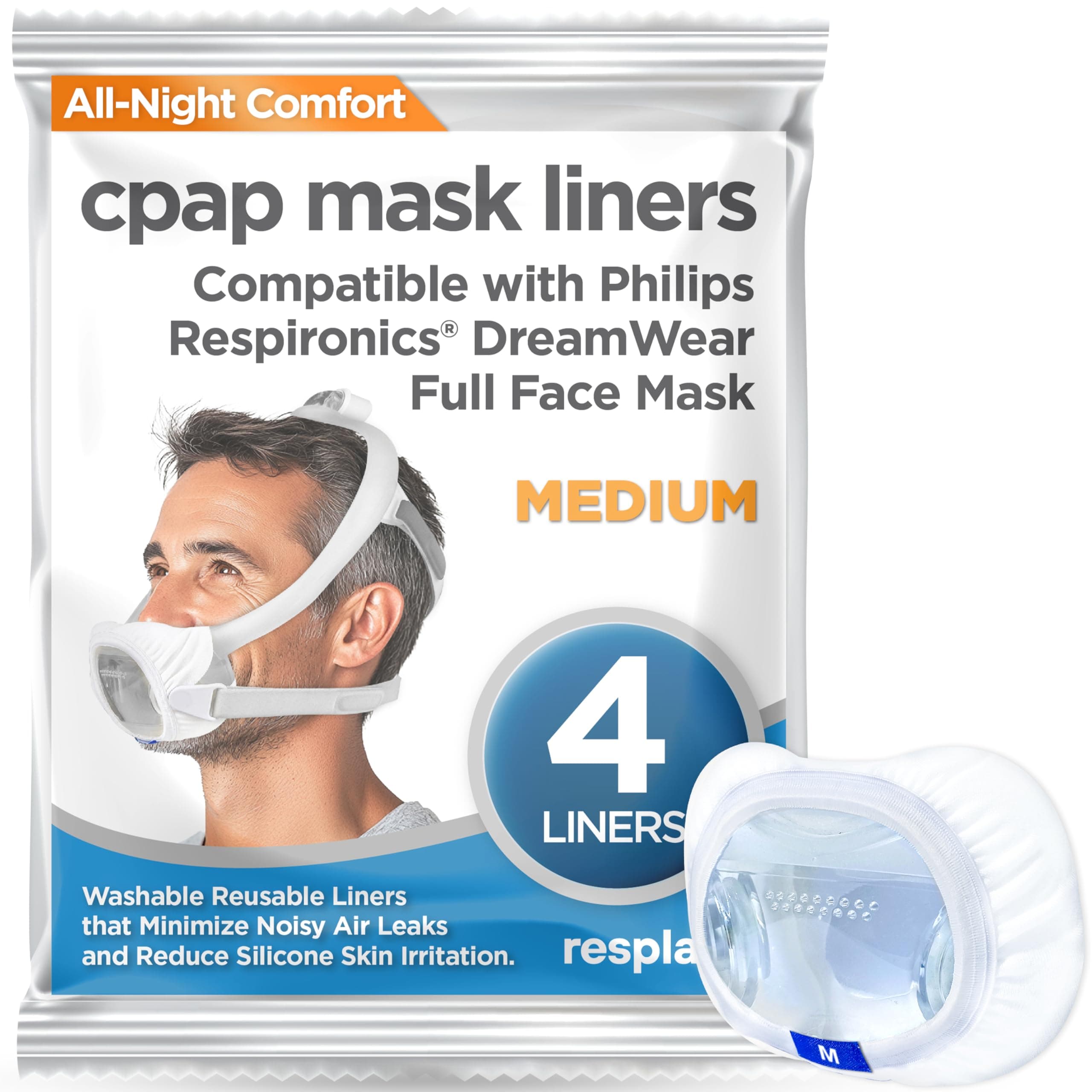 resplabs CPAP Mask Liners - Compatible with Philips Respironics DreamWear Full Face Masks - Reusable, Washable Comfort Covers - 4 Pack (Medium)
