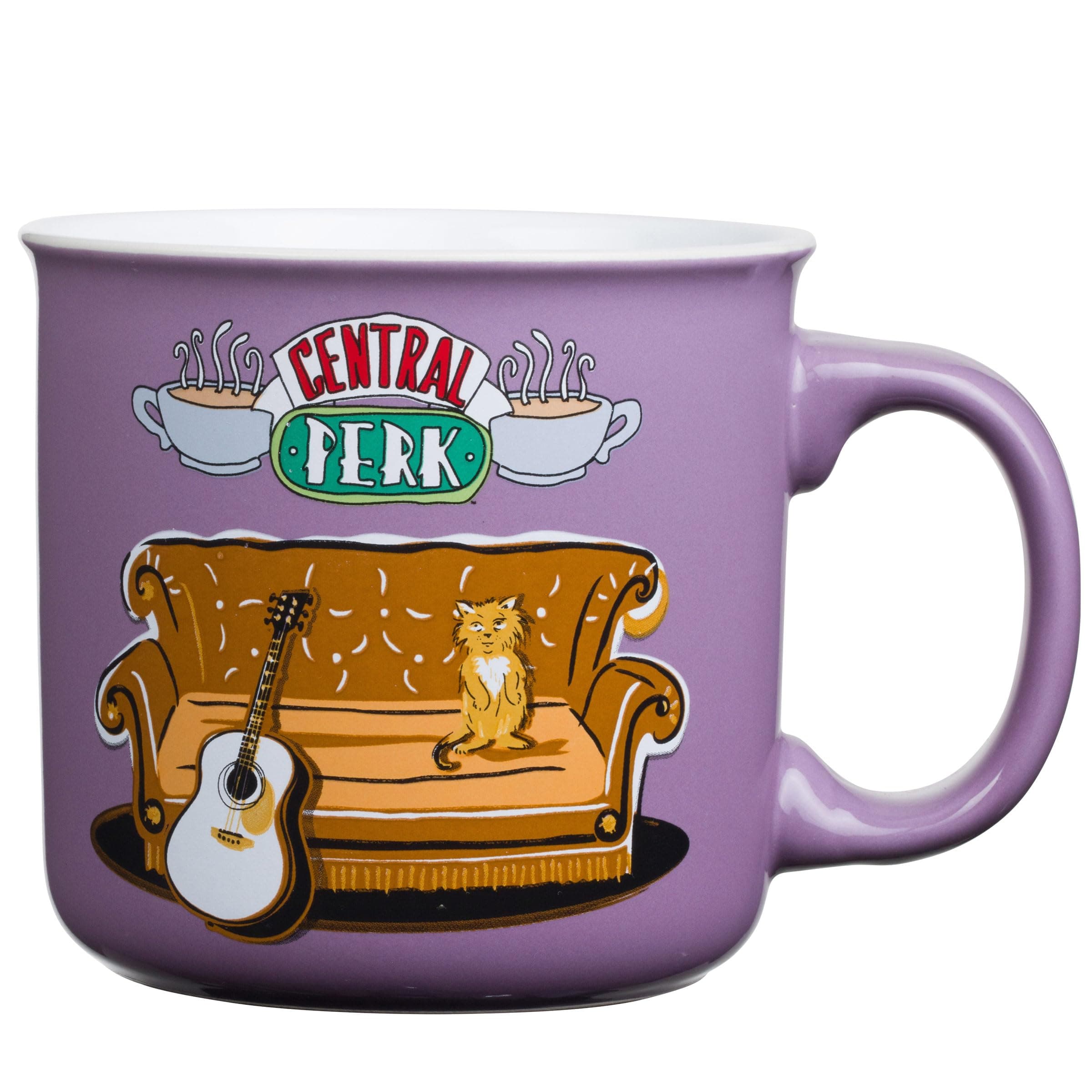 Silver Buffalo Friends Central Perk Smelly Cat Large Ceramic Camper-Style Coffee Mug for Cappuccino, Latte, Hot Cocoa or Hot Tea, 20 Ounces