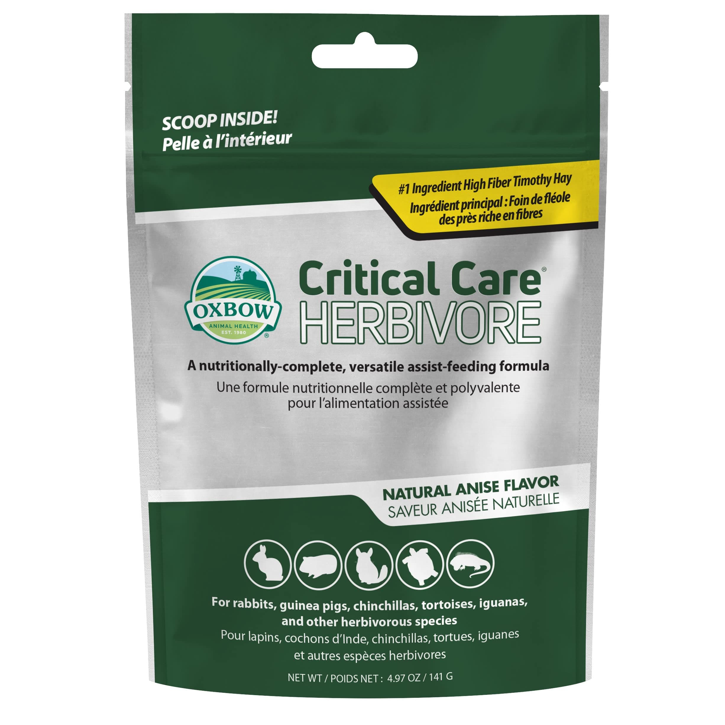 Critical Care Herbivore, Emergency Guinea Pig Food, Rabbit Food for Recovery, Made with Timothy Hay, Anise Flavor, Critical Care for Guinea Pig Emergency Kit, 141 gram bag
