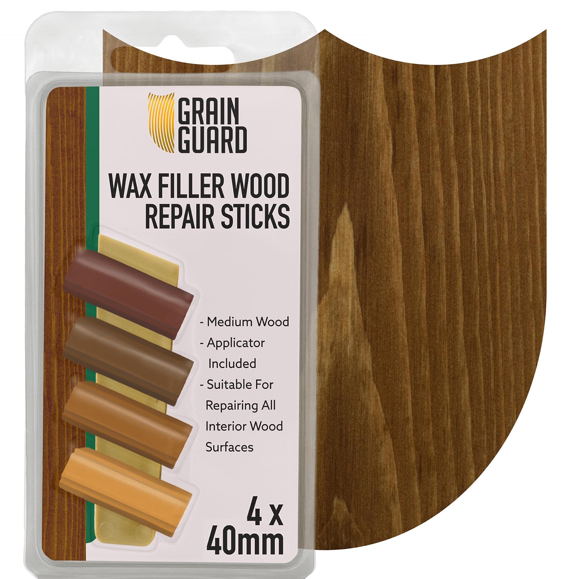 Wax Filler Wood Repair Sticks | Medium Wood | Furniture Repair Kit | Multi-Surface: Wood, Plastic, Hard Surfaces | Blend to Colour Match | 4x40mm