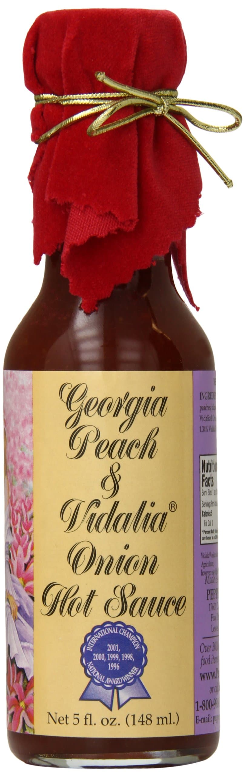 JERVAMNI Pepper's Georgia Peach and Vidalia Onion Hot Sauce with Red Velvet Top, 5 Ounce