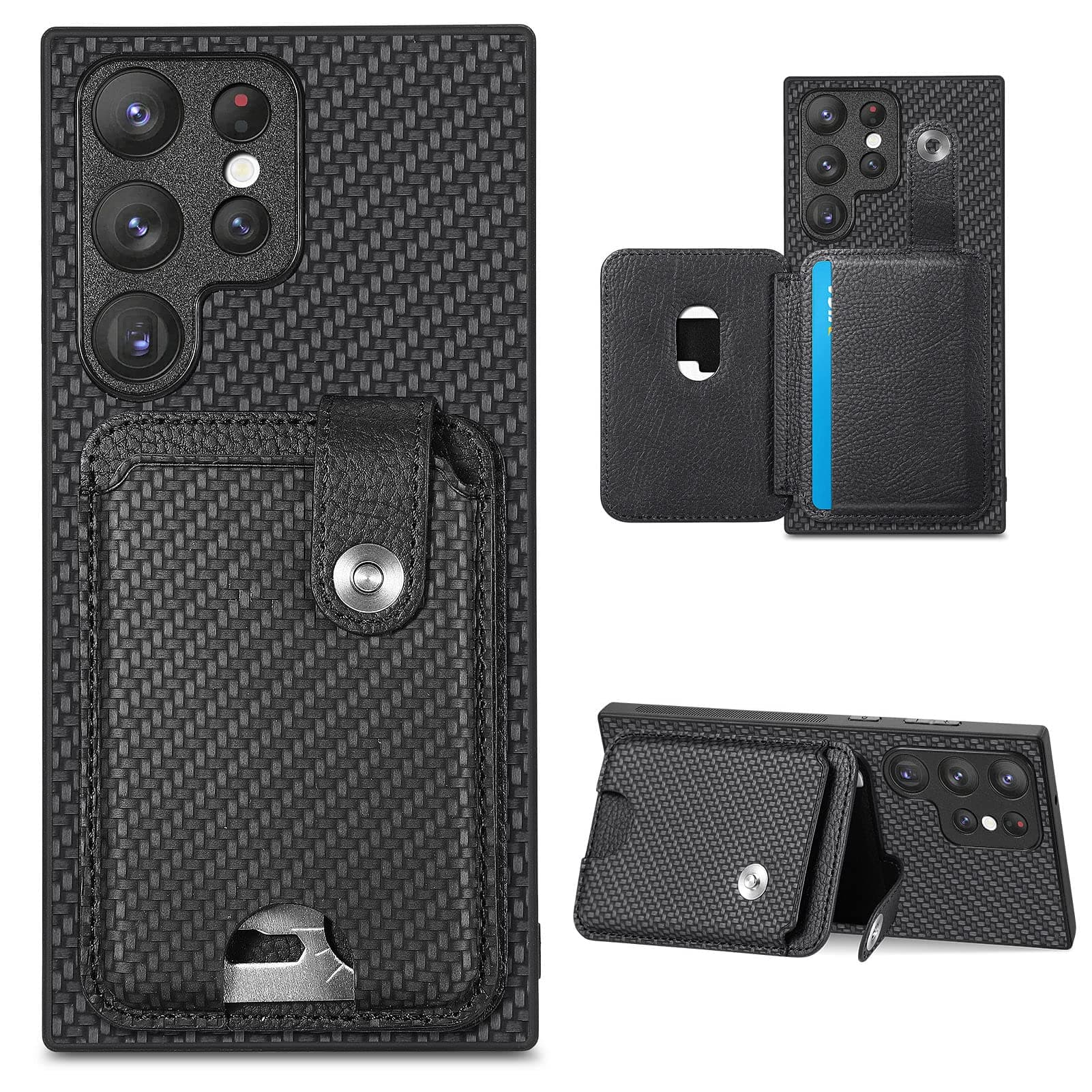 TopFunny Cases for Galaxy S23 Ultra Wallet Case with Card Holder Kickstand [Car Mount] Business Fiber PU Leather Flip Cover with Multifunctional Card Knife Tool for Samsung Galaxy S23 Ultra 6.8" Black