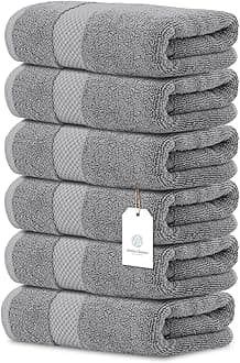 White Classic Luxury Light Grey Hand Towels, 100% Cotton Bathroom Hand Grey Towels Set of 6, Hotel Towels Extra 40x76 cm, Quality Small Cloths Bathroom Sets for Hands | 6 Pack