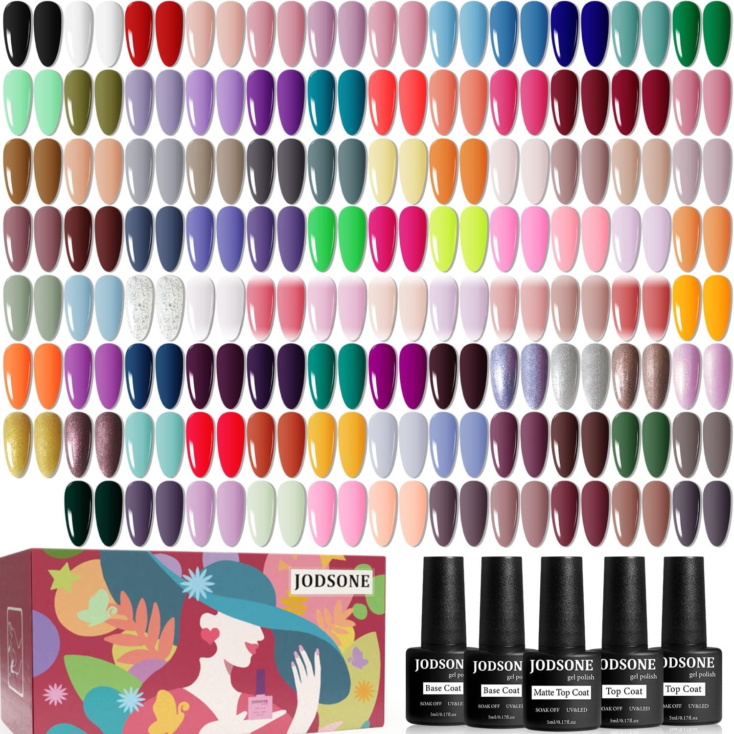 100 PCS Gel Nail Polish Kit No Wipe Soak off Base Coat and Matte Glossy Top Coat Gel Polish Collections Gifts for Manicure Lovers, Pack Of 1