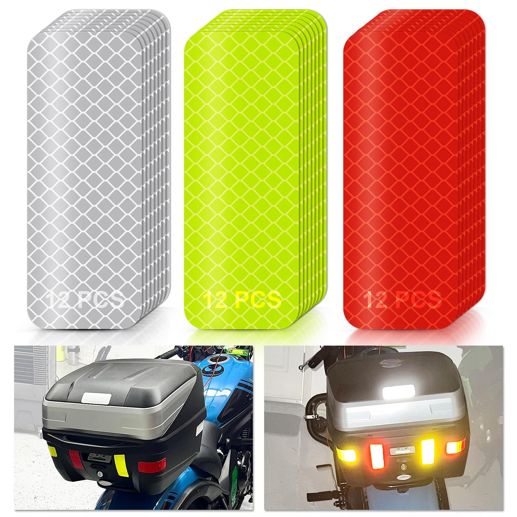 PSLER Reflective Stickers, 36 PCS High Visibility Reflective Tape Waterproof Reflective Strips Bulk Safety Reflective Tape for Car Bike Trailer Helmet Mailbox Bag, 1.18 x 3.15 Inch