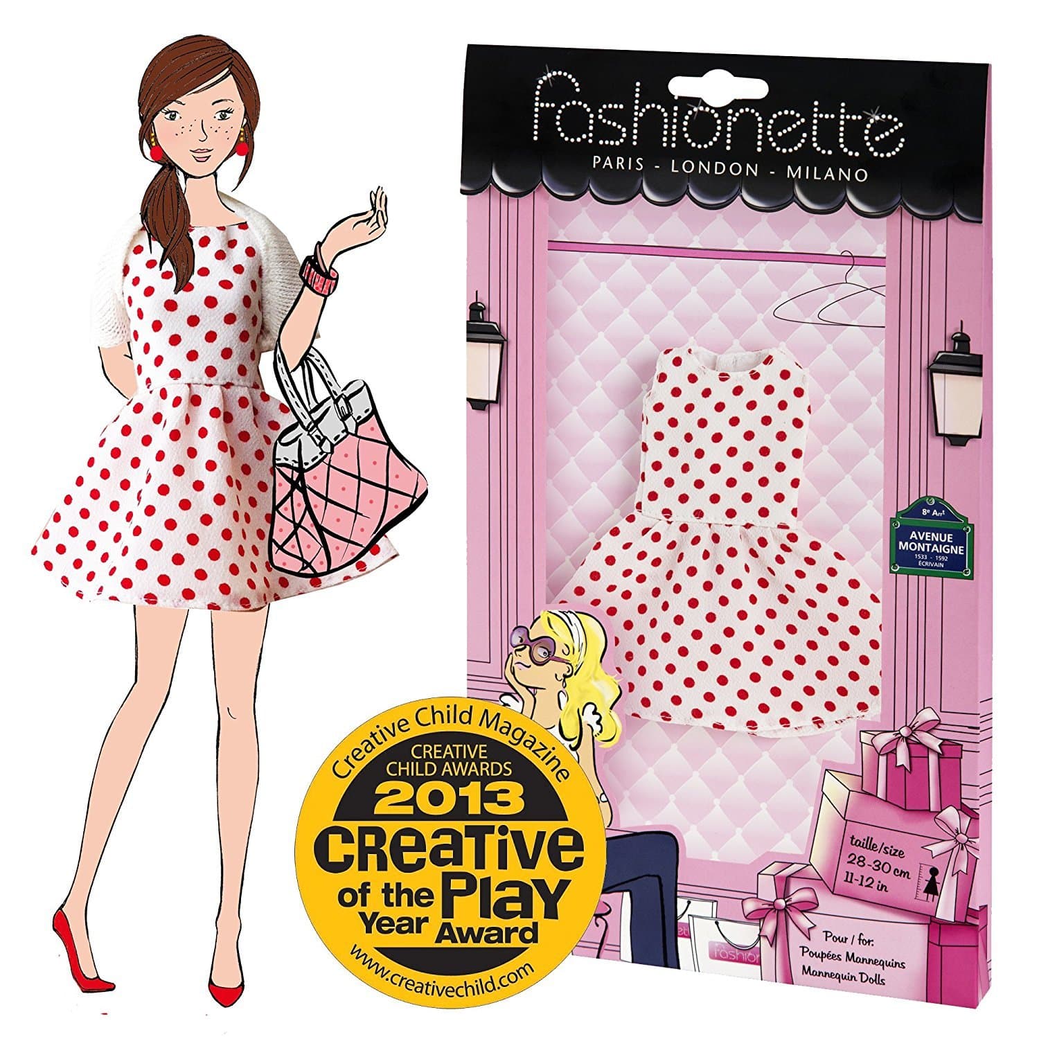 Fashionette - Designer Collection - LOOK N°23 - "Polka - City Style Outfit for 11.5 inch mannequin dolls (28-30cm) : Barbie, Sindy, Disney Princesses, etc...