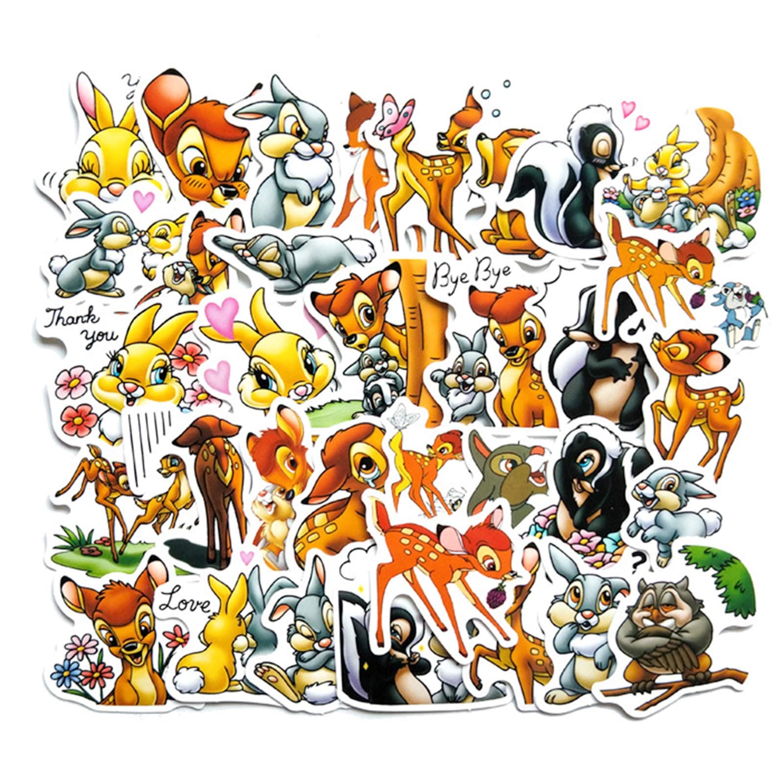 Bambi Stickers 34 Pcs Waterproof, Removable,Lovely,Beautiful,Stylish Teen Stickers, Suitable for Boys and Girls in Water Bottles,Phones,Guitar, Suitcase Durable Vinyl