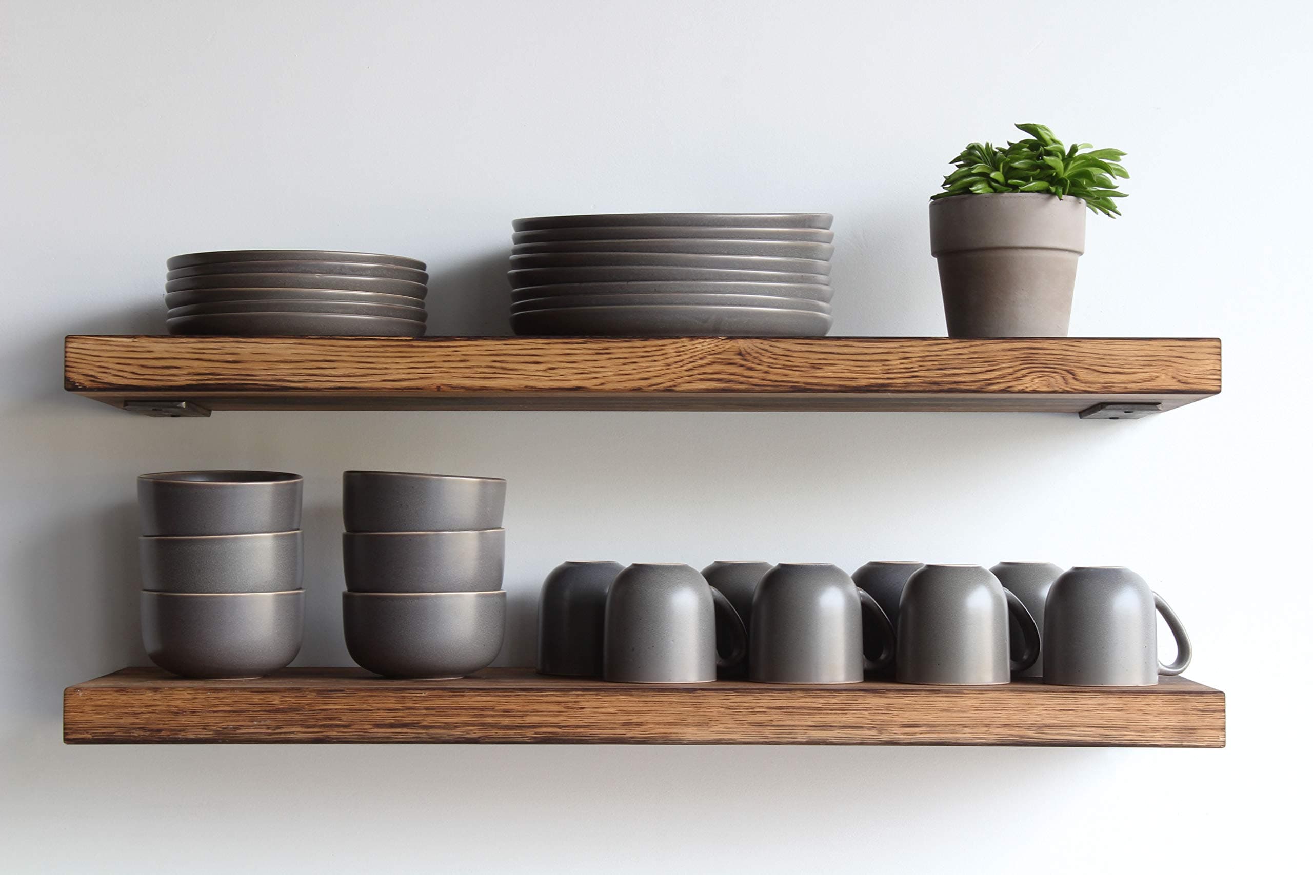 Urban Legacy Modern Hardwood Shelves - Set of 2 - Made from New Wood - Sealed with Japanese Charring - Sturdy High Weight Capacity (Oiled Torched Oak, Low Profile 36" x 11" x 2")