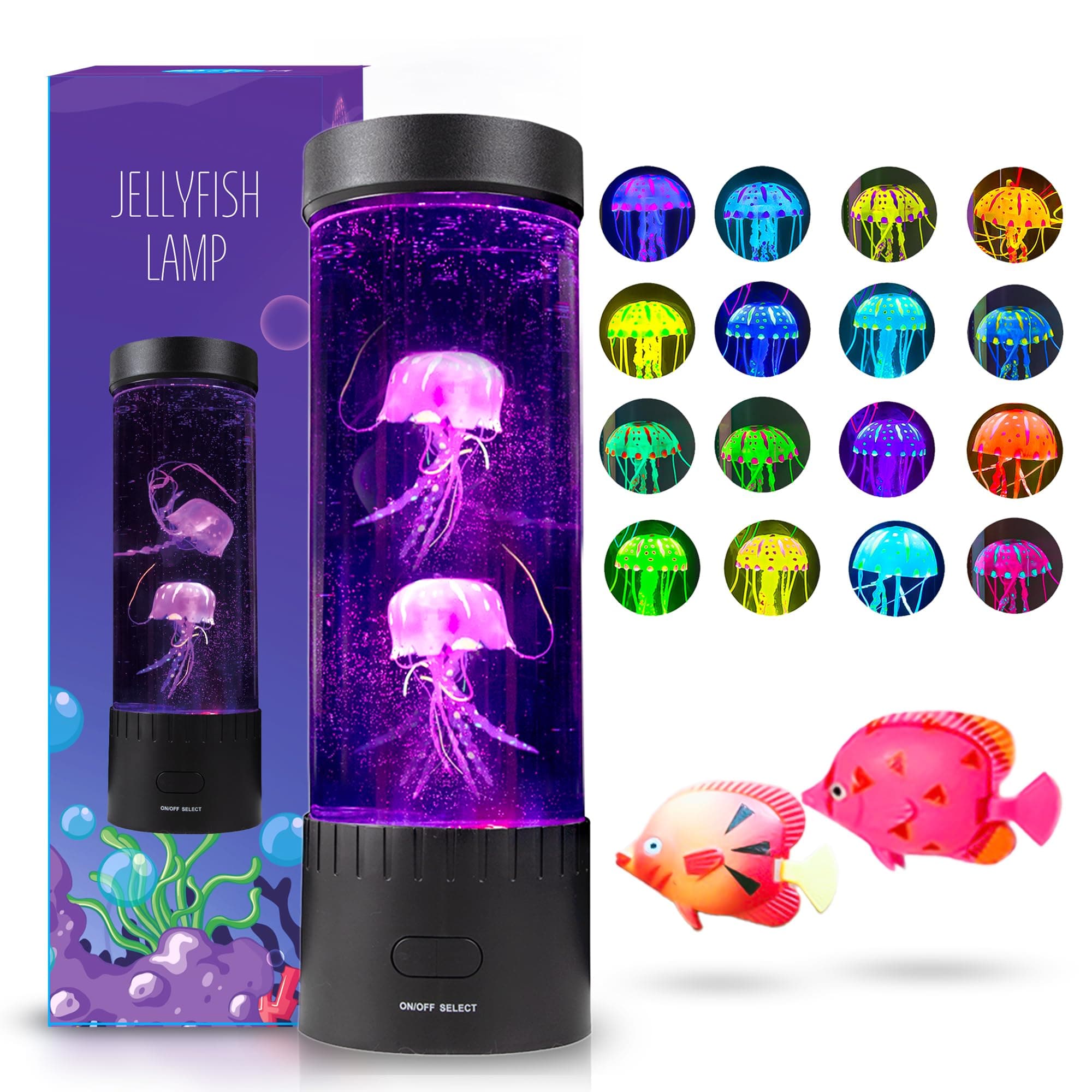 Brewish Jellyfish Lava Lamp | 16 Color Changing Mood Lamps | Aquarium Night Light for Kids & Adults | Artificial Fish Tank with Moving Fish | Sensory Room LED Lights for Autism, ADHD | Excellent Gift