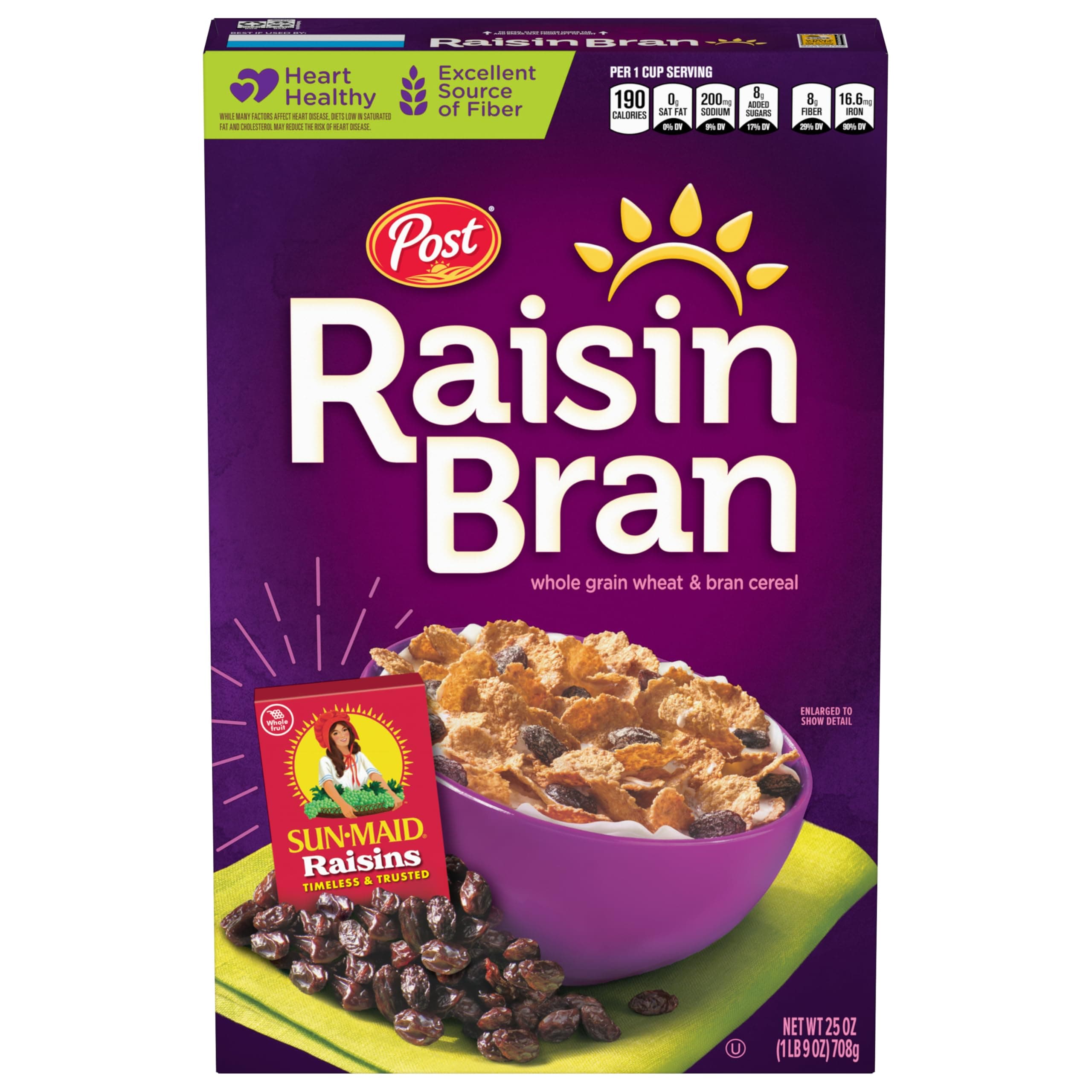 Raisin Bran Cereal, Made with Wheat and Bran Flakes and Sweet Sun-Maid Raisins, 25 OZ Box