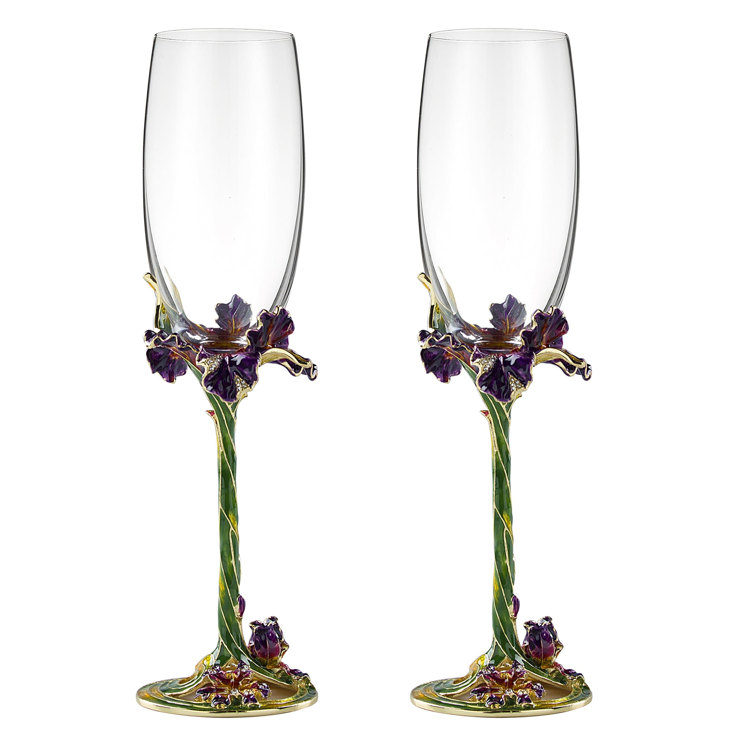 Champagne Flutes Set of 2, Champagne Glasses 7.5oz, Crystal Lead-free Glass Enamel Champagne Glasses