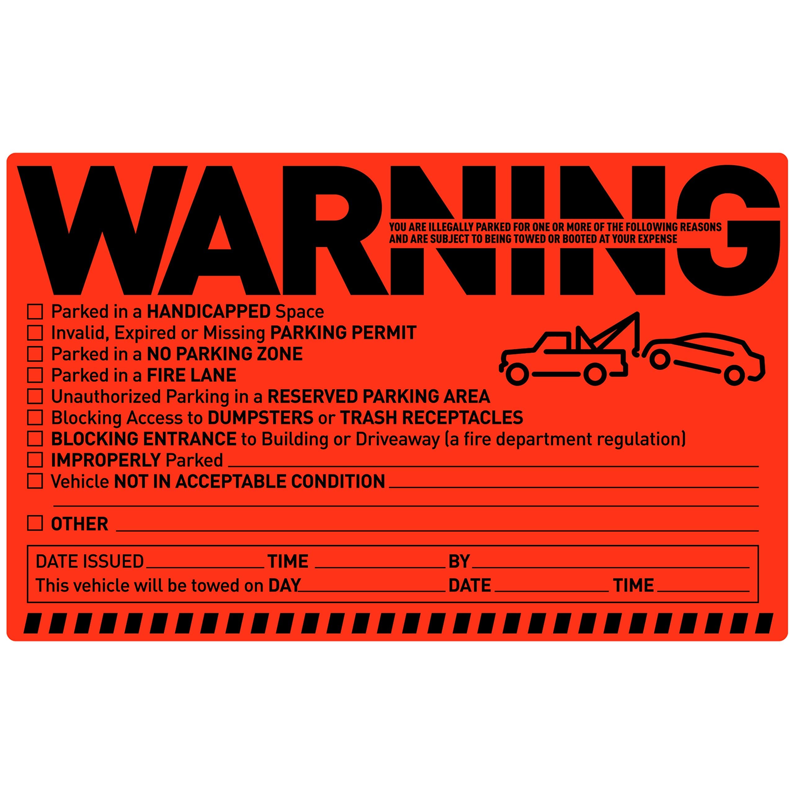 Easykart Labels 50 Parking Violation Notice Tow Stickers for Car Vehicle Private Warning - Adhesive Car Window Fluorescent Labels