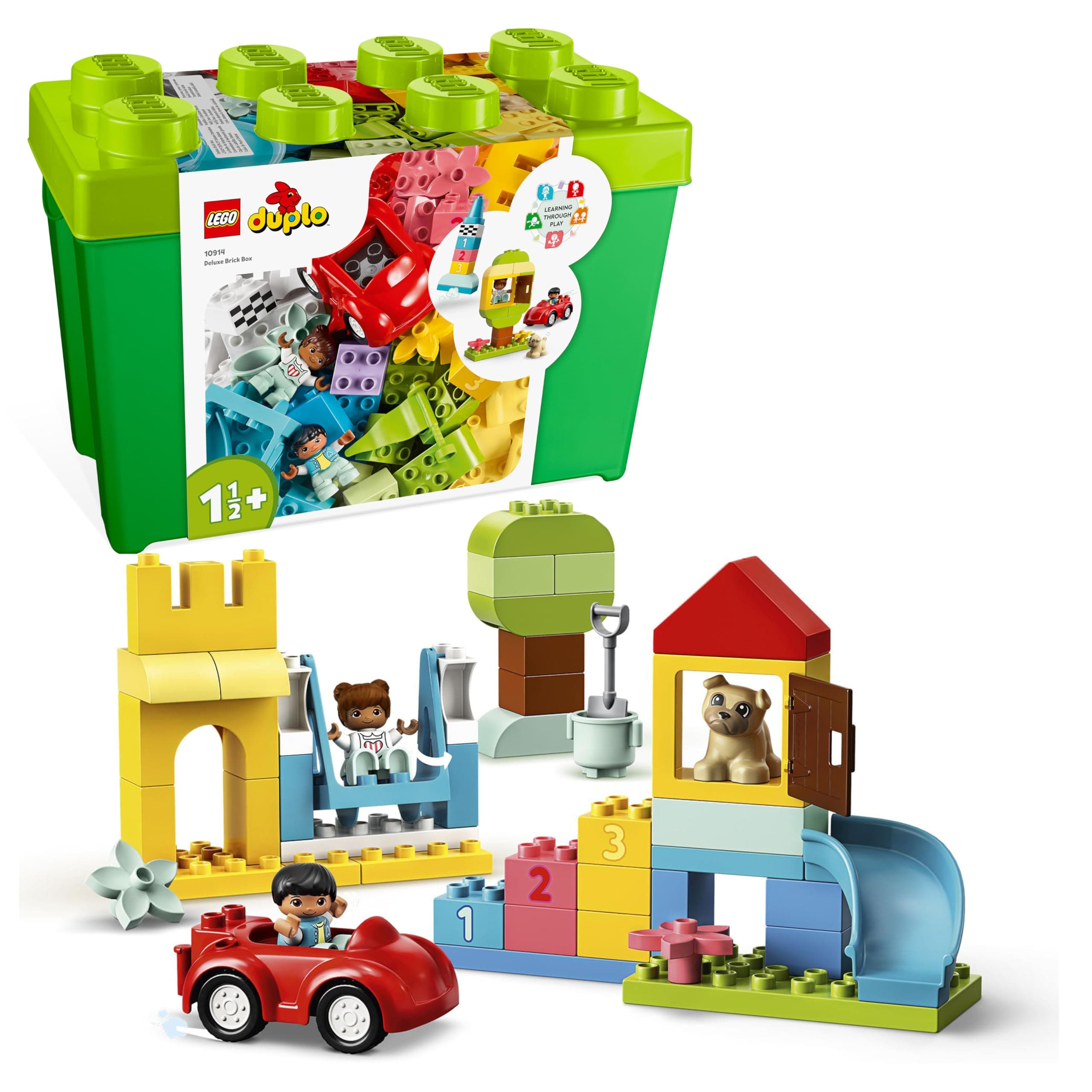 DUPLO Deluxe Brick Box - Fine Motor Skills Toys for 1+ Year Old Boys & Girls - incl. a Car, Number Bricks & Animal Figures, plus Toy Storage - 10914
