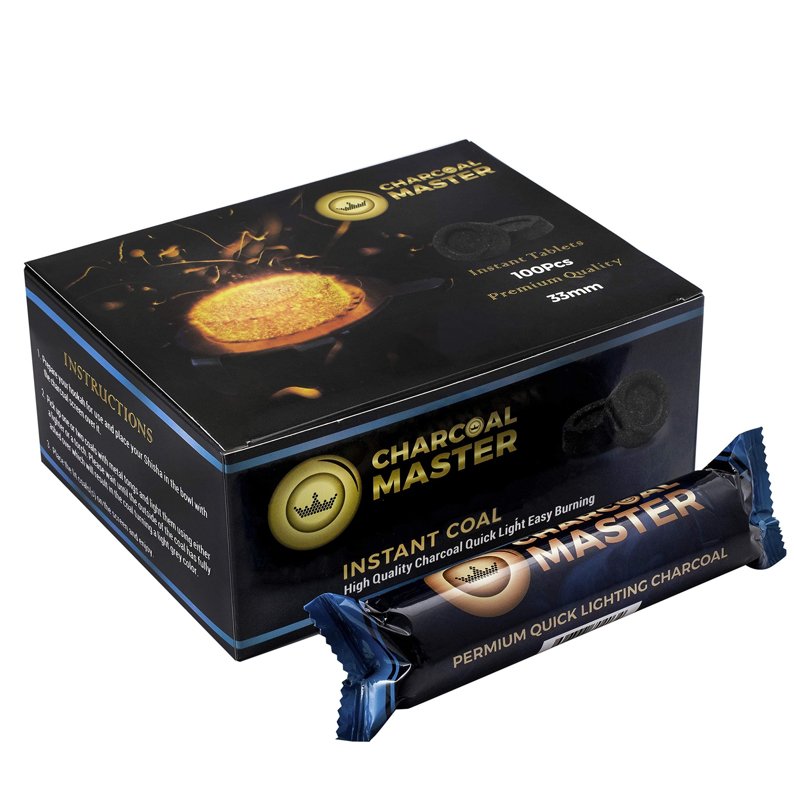 Charcoal Tablets for Incense – Quick Light Coal Tablets – Charcoal Disks – 33 mm Coal Rolls – Pack of 100 Coal Briquettes – Slow Burn - Instant Lighting