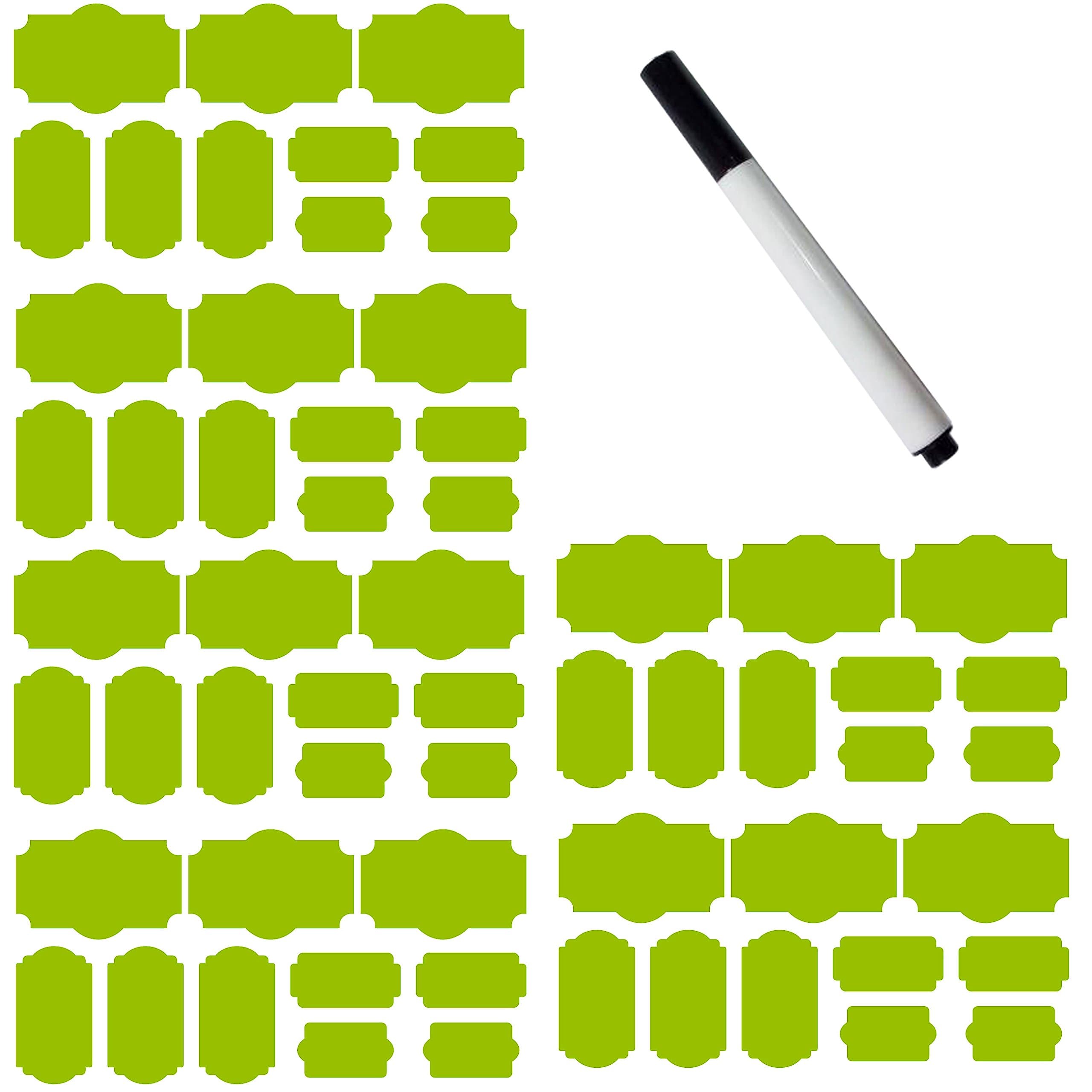 SySrion 60 Fancy Rectangle Chalkboard Sticker Variety Pack with Black Pen - Chalkboard Labels in 4 Sizes --Chalkboard Labels, Reusable Blackboard Stickers, Canning Labels, Chalk Labels, Chalkboard Canning Lid Labels (Light Green)