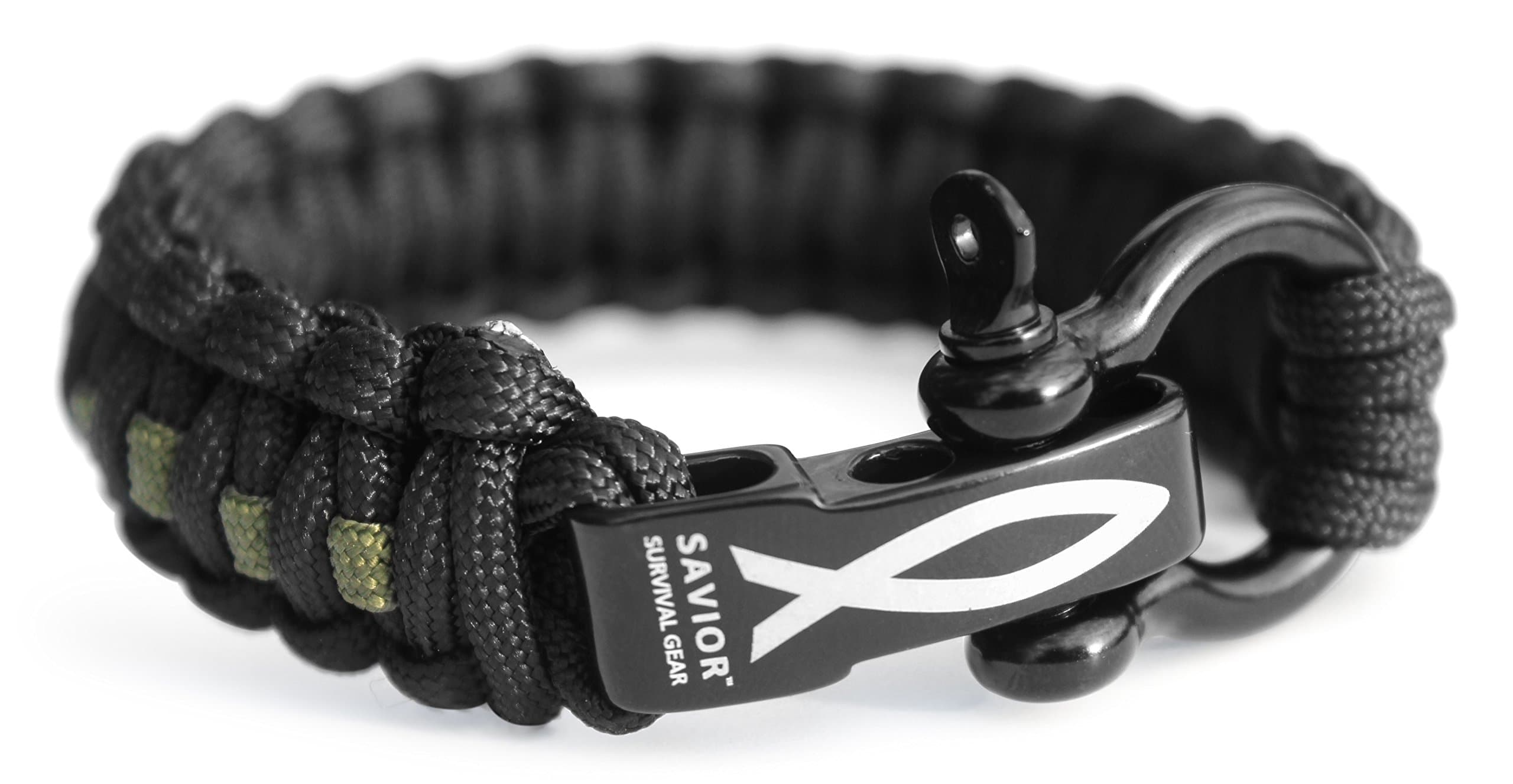 Savior Survival Gear Paracord Bracelet with Stainless Steel Adjustable Shackle