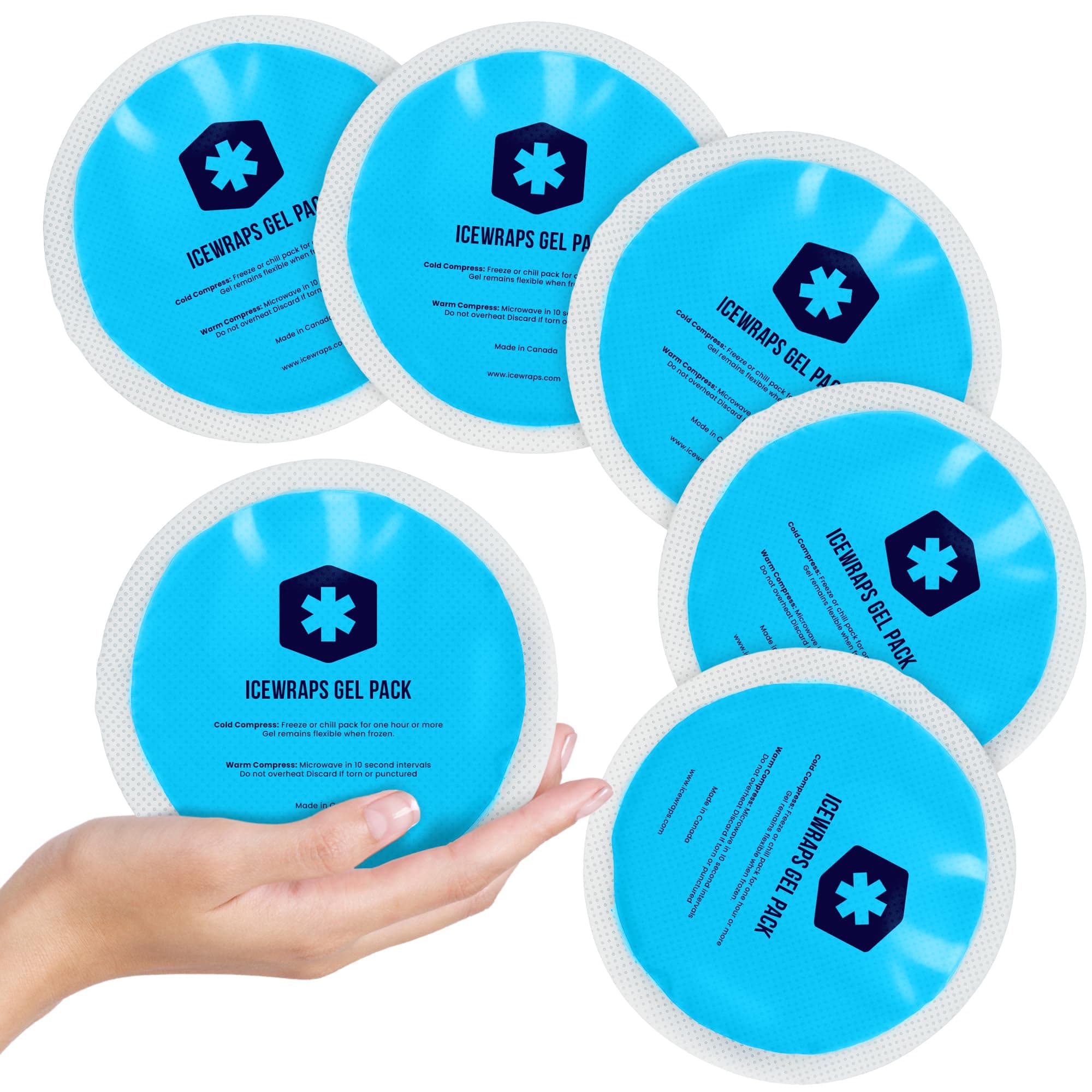 ICEWRAPS Reusable Round Ice Packs for Injuries, Hot & Cold Gel Therapy Packs, Soft & Flexible Compress for Pain Relief and Recovery, Pack of 5, Blue, FSA-HSA Eligible