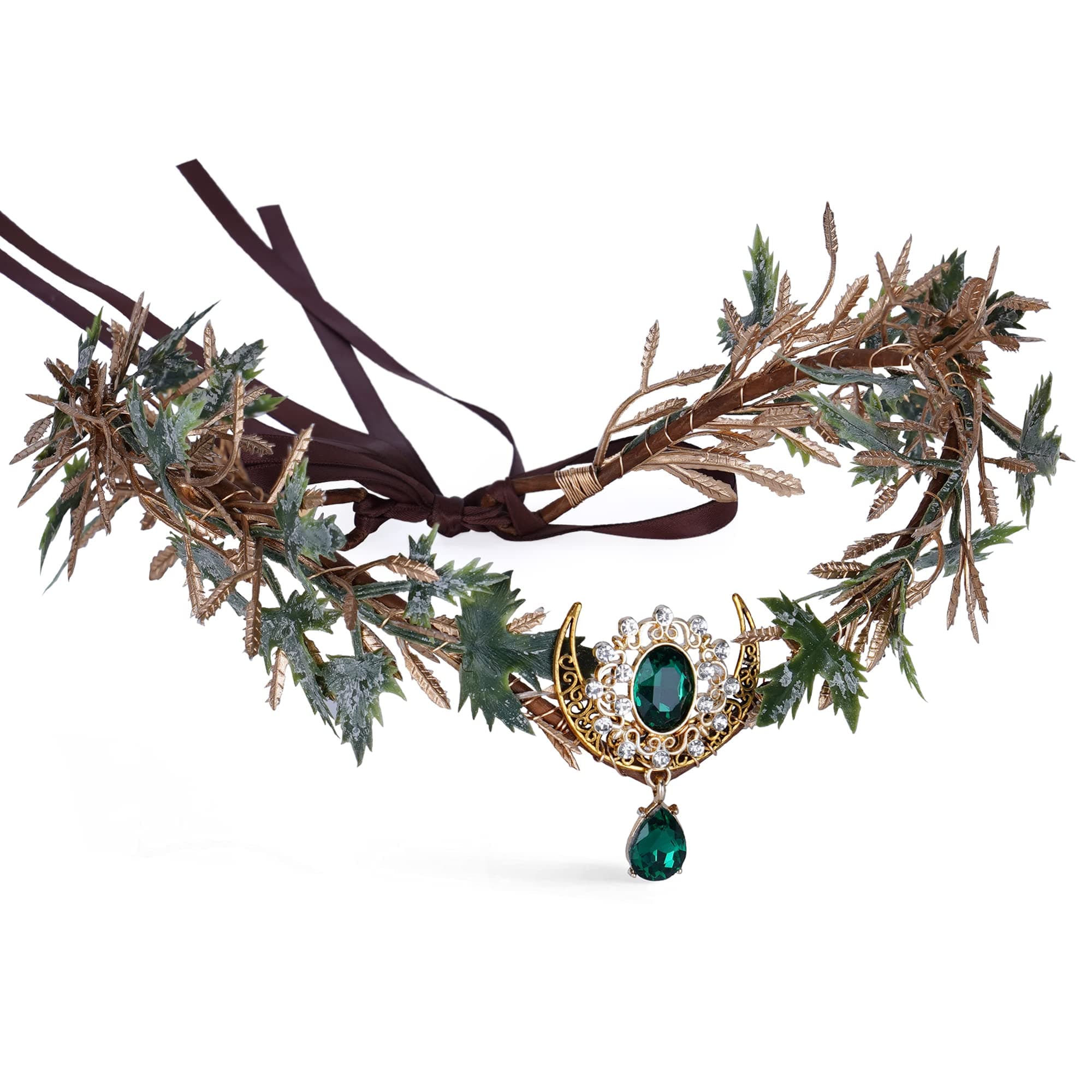 Woodland Elf Flower Crown - Renaissance Forest Fairy Headpiece Floral Headband Elven Leaf Cieclet for Women Renfaire Halloween Cosplay Fantasy Photo Shoot