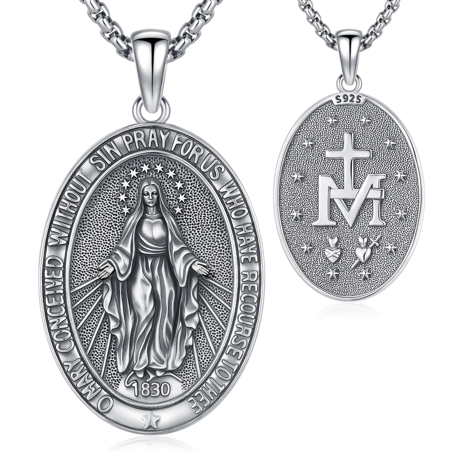 Odinstone 925スターリングシルバー 聖ミカエル/聖クリストファー/聖ベネディクト/イエス十字架/聖ウリエル/大天使ラファエル メダルネックレス 男女兼用 宗教的お守り ジュエリーギフト, one size, スターリングシルバー, 宝石なし