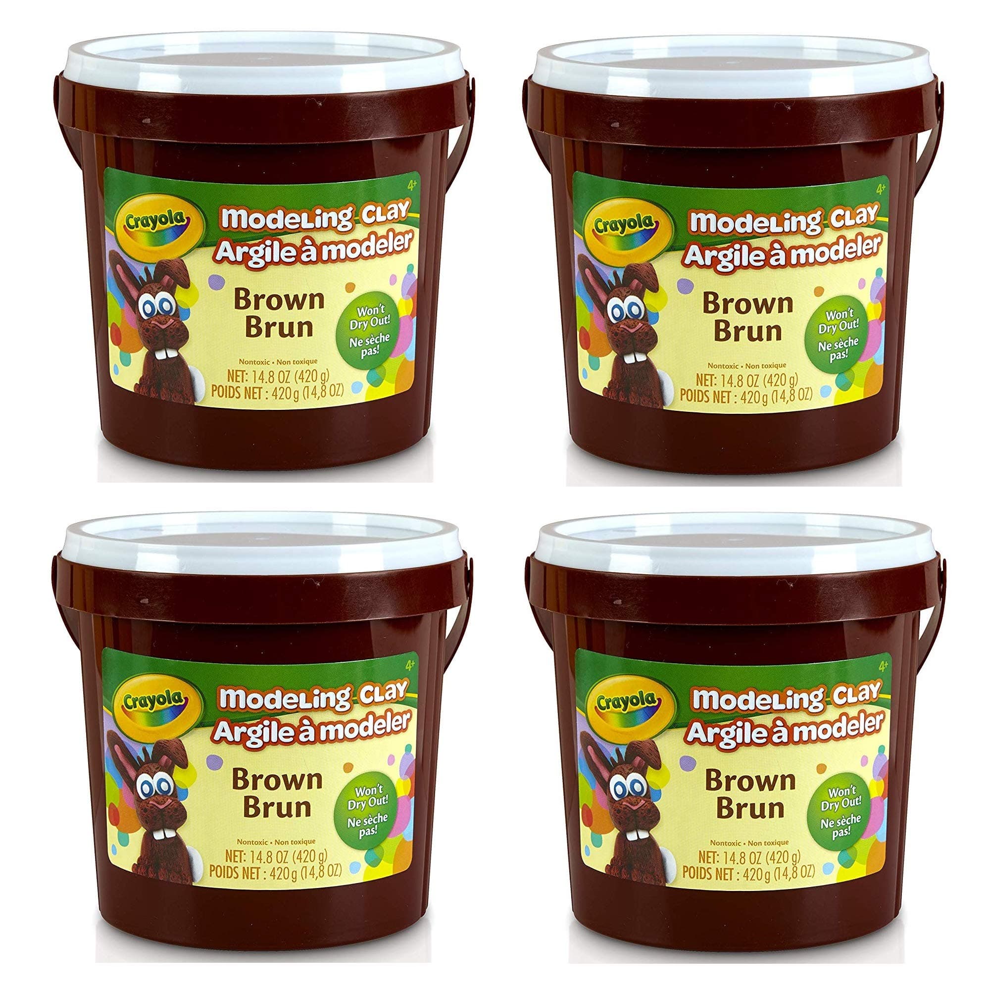 Crayola Modeling Clay, Brown, 14.8 Ounce Resealable Bucket Non-Toxic Art Tool for Kids 4 & Up, Traditional Modeling Clay for Art Projects, Great for Sculpting, Soft Pliable Clay Won't Dry Out, 4 Pack
